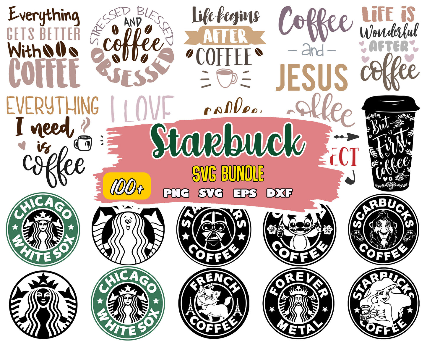 Starbucks logo black white design bundle svg, starbucks logo svg