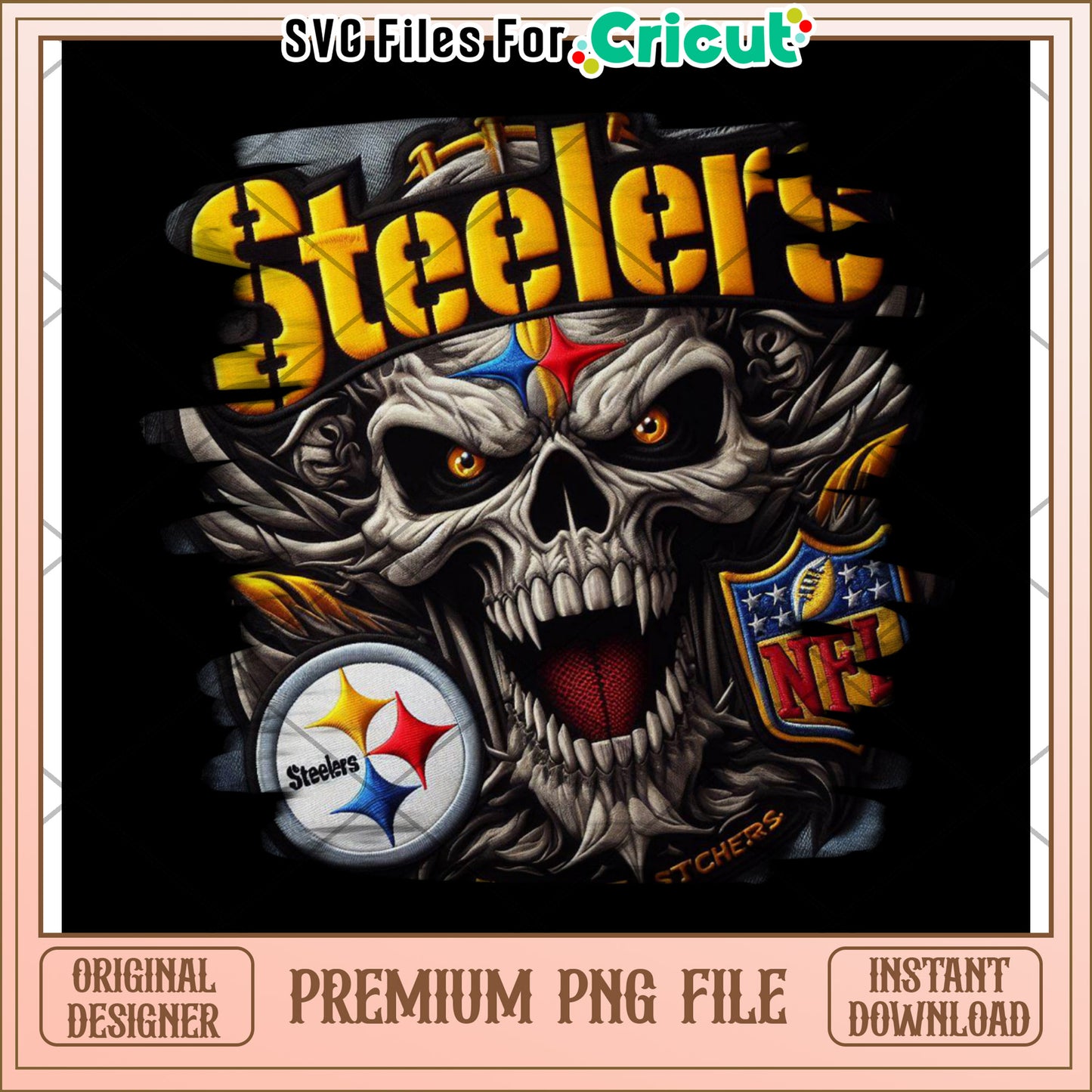 Steelers Skull PNG Design for Cricut, Perfect for Sports Fans