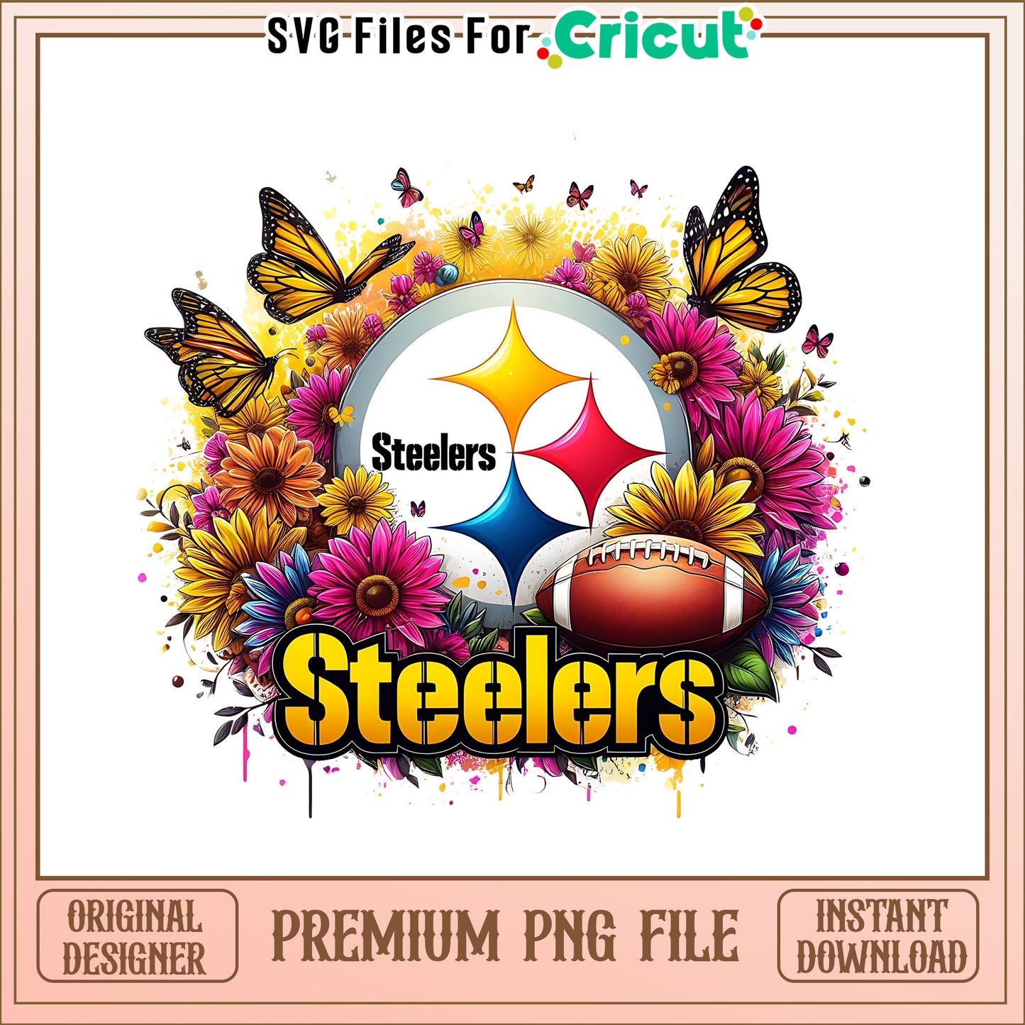Steelers logo vintage flower png, Pittsburgh Steelers png, NFL png