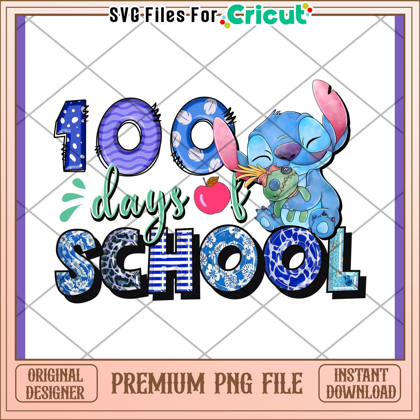 Stitch 100 Days of School PNG