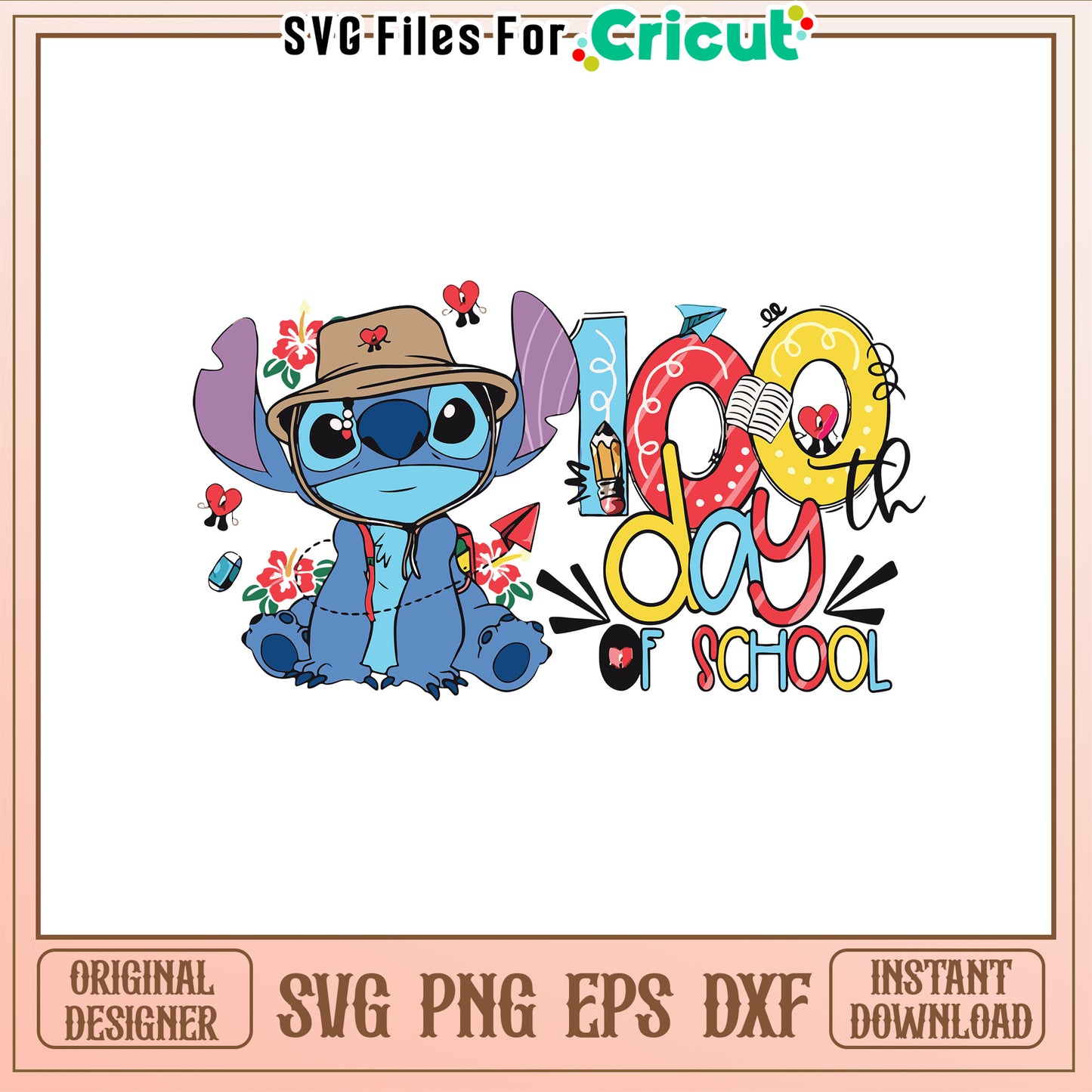 Stitch 100th days of school svg, stitch bad bunny svg