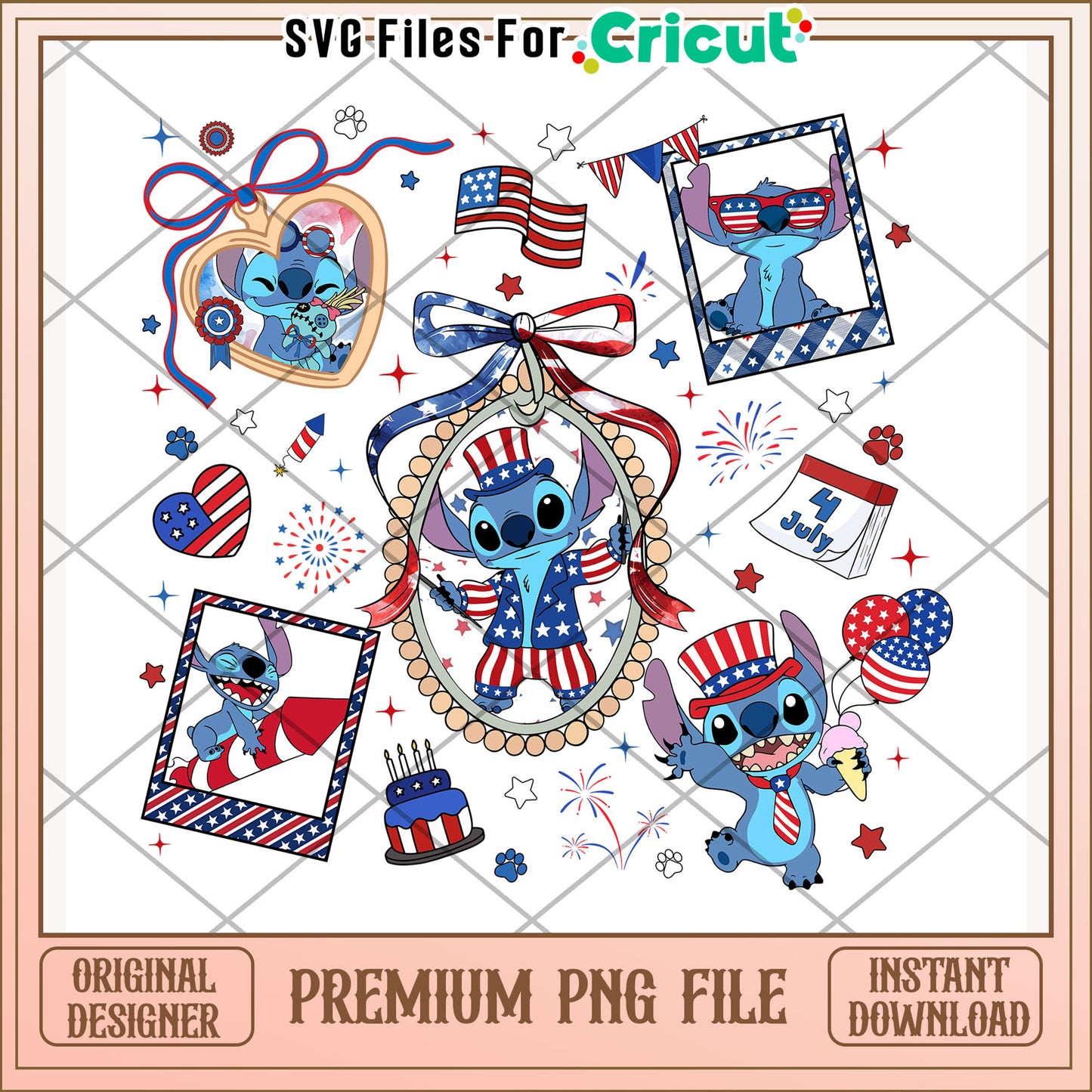 Stitch 4th of july png, independence day png, disney character png