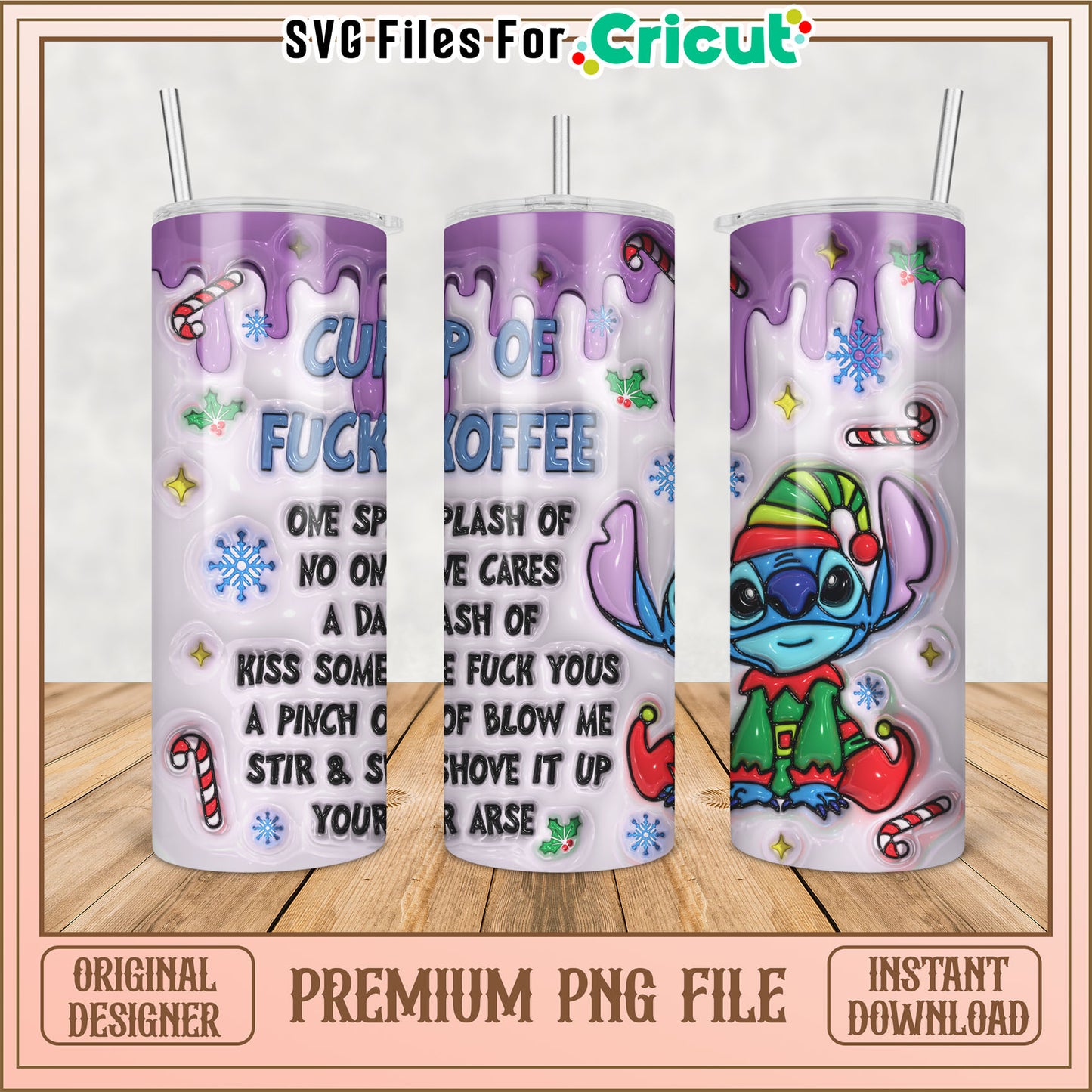 Stitch Christmas Coffee PNG Sublimation