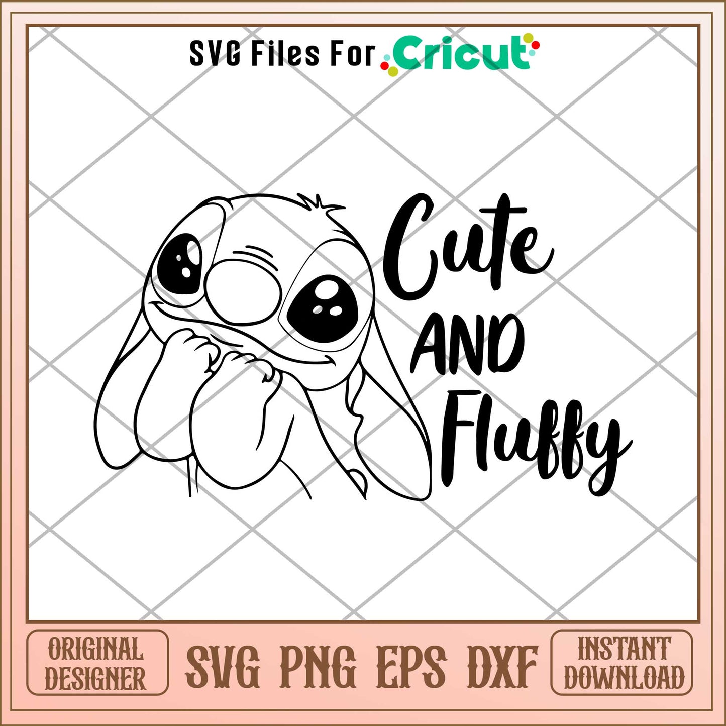 Stitch Cute and Fluffy coloring Svg, Disney characters svg, digital dowload