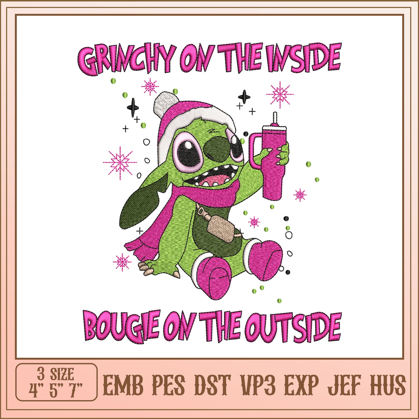 Stitch Embroidery Design Grinch Inside, Bougie Outside