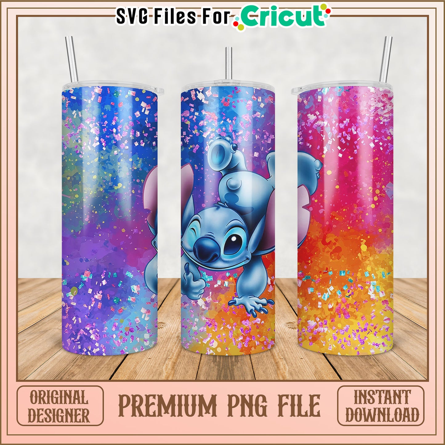 Stitch Glitter Tumbler PNG