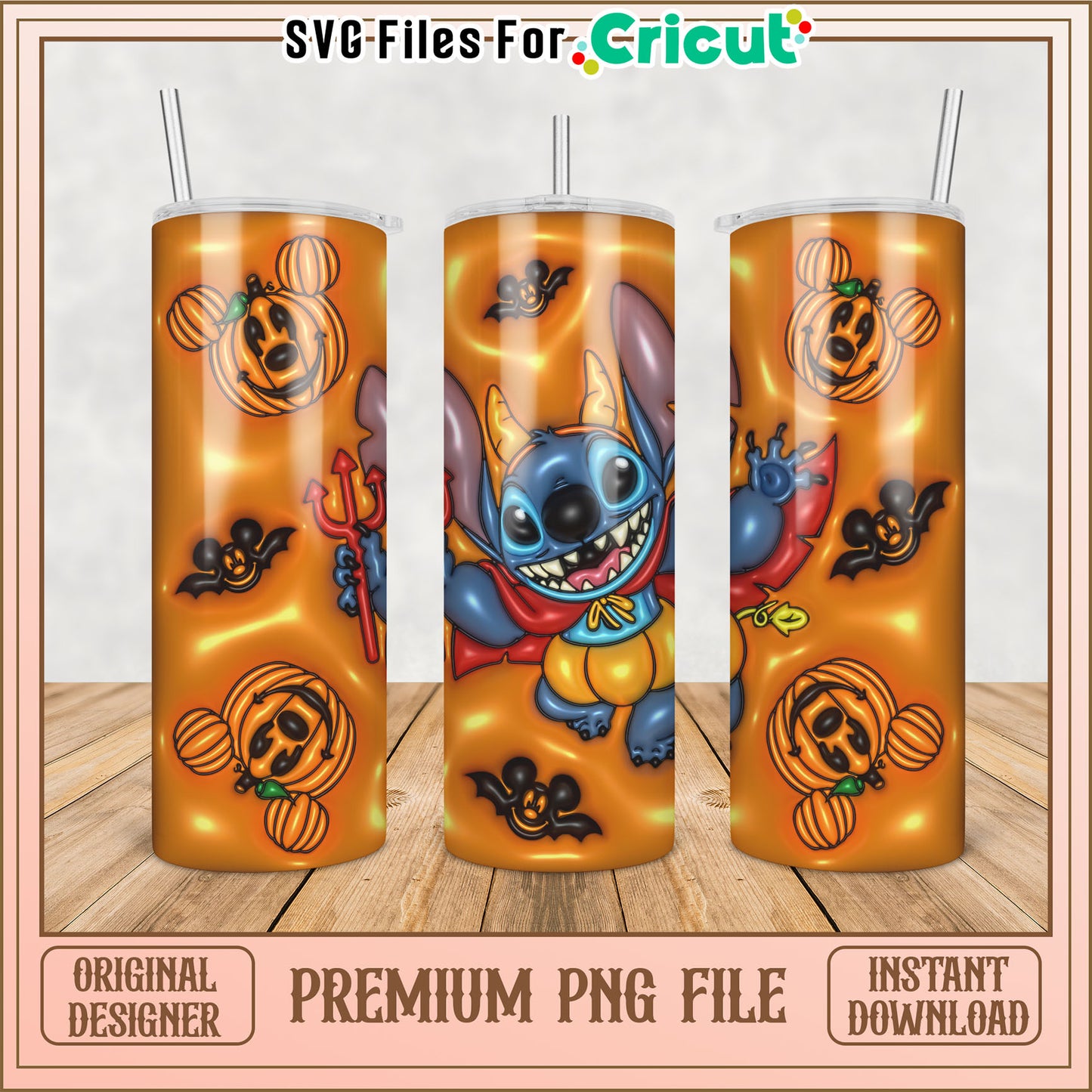Stitch Halloween Pumpkin Tumbler PNG