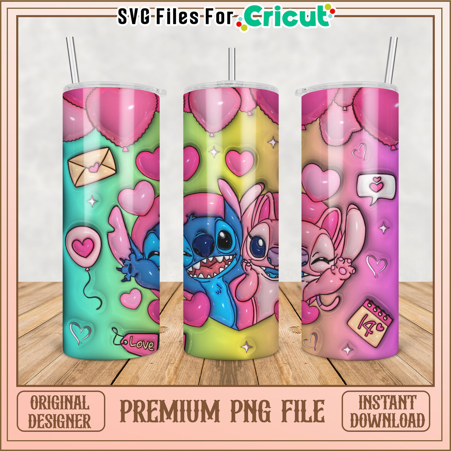 Stitch Tumbler PNG Valentines Design