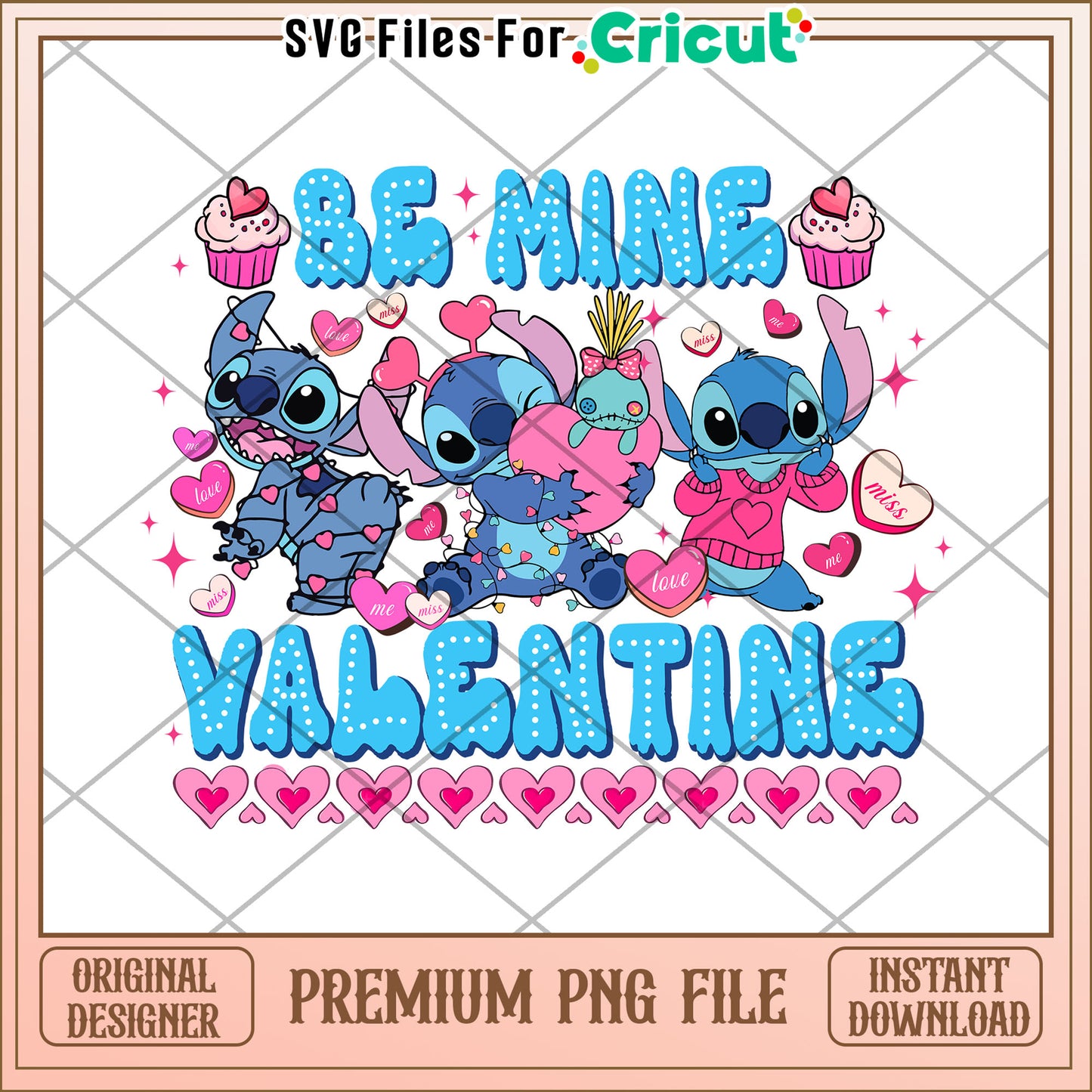 Stitch Valentine PNG Design Be Mine