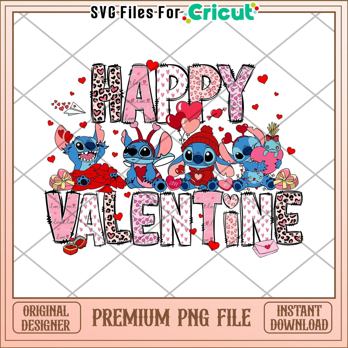 Stitch Valentines PNG Design