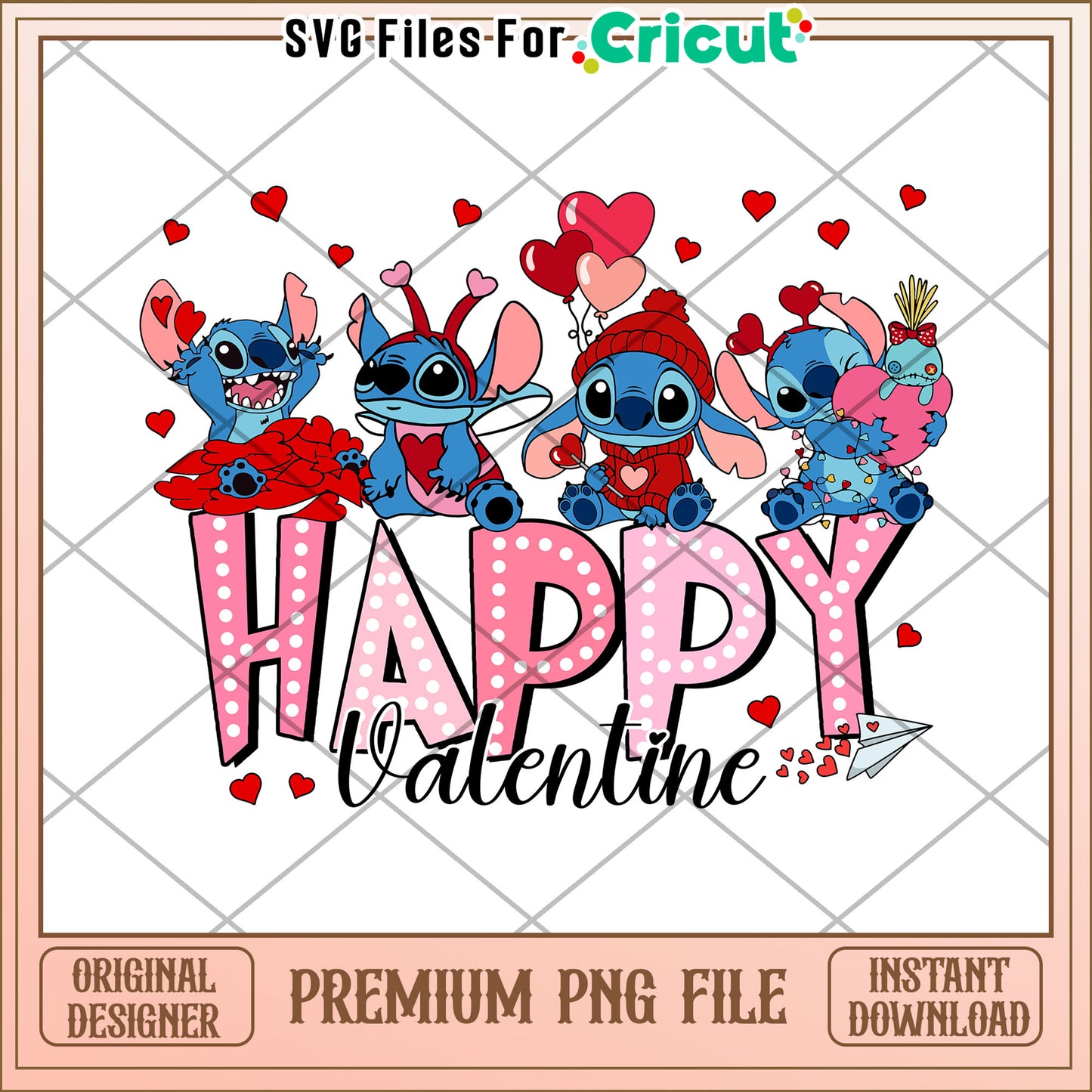 Stitch Valentines PNG Sublimation Design