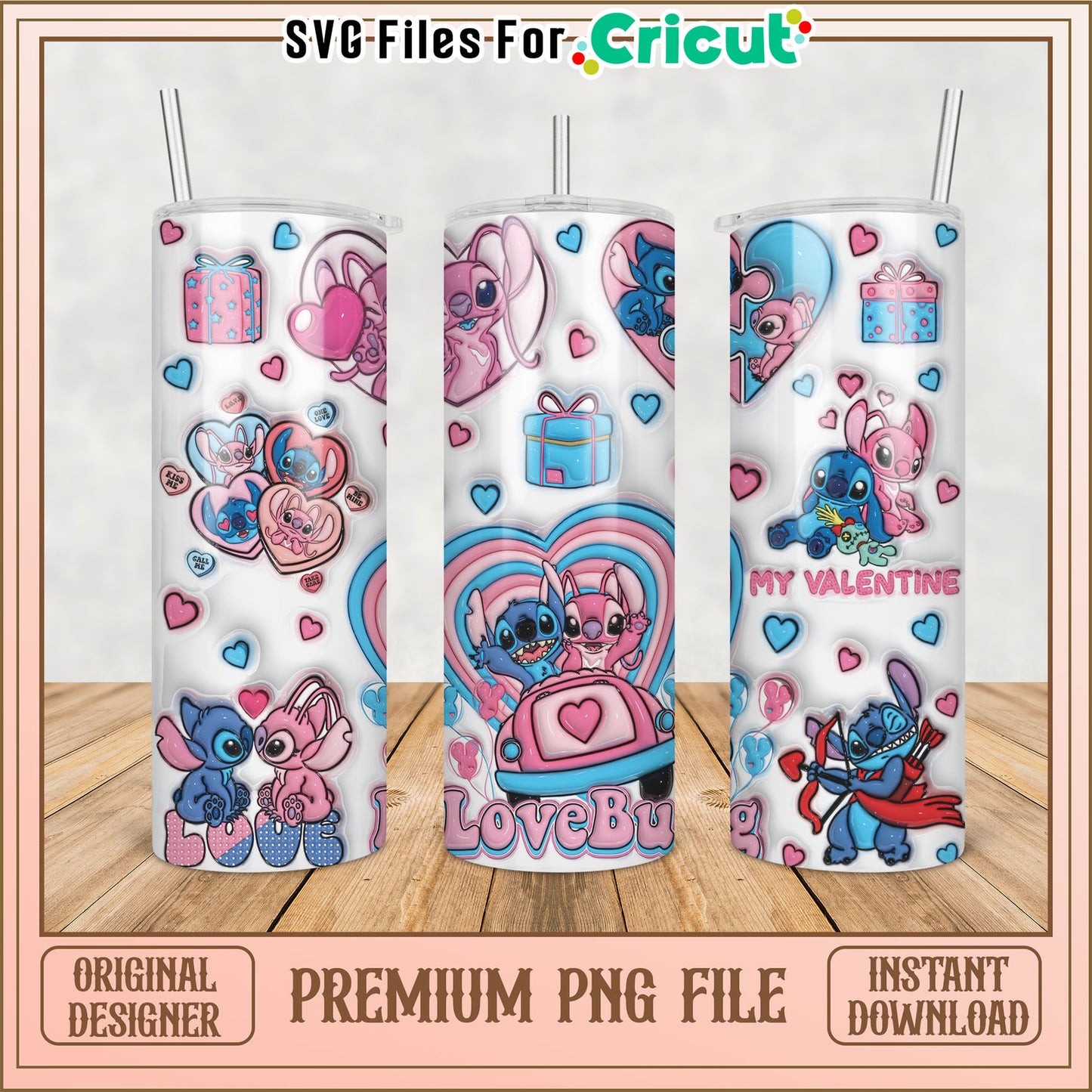 Stitch Valentines Tumbler PNG Design