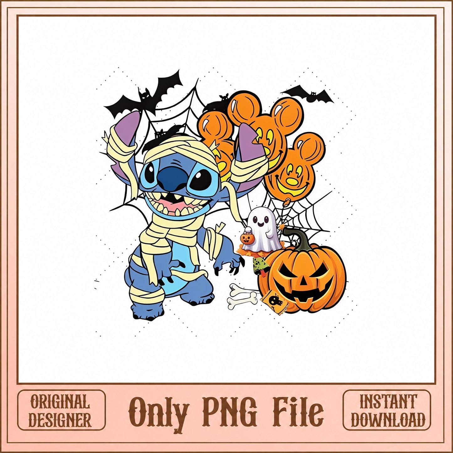 Stitch Halloween PNG, Mummy Stitch Disney, Spooky Pumpkin PNG