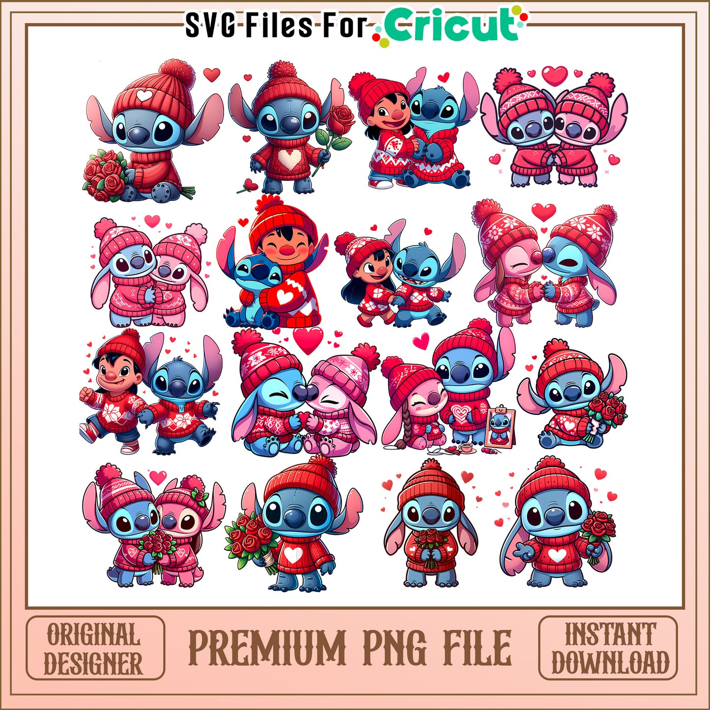 Stitch and lilo valentine bundle png, stitch valentine's day png