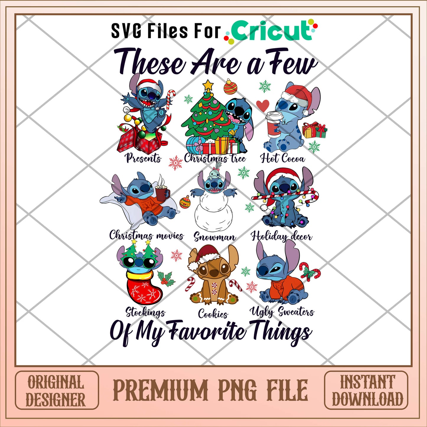 Stitch my favorite things png, stitch png, christmas png