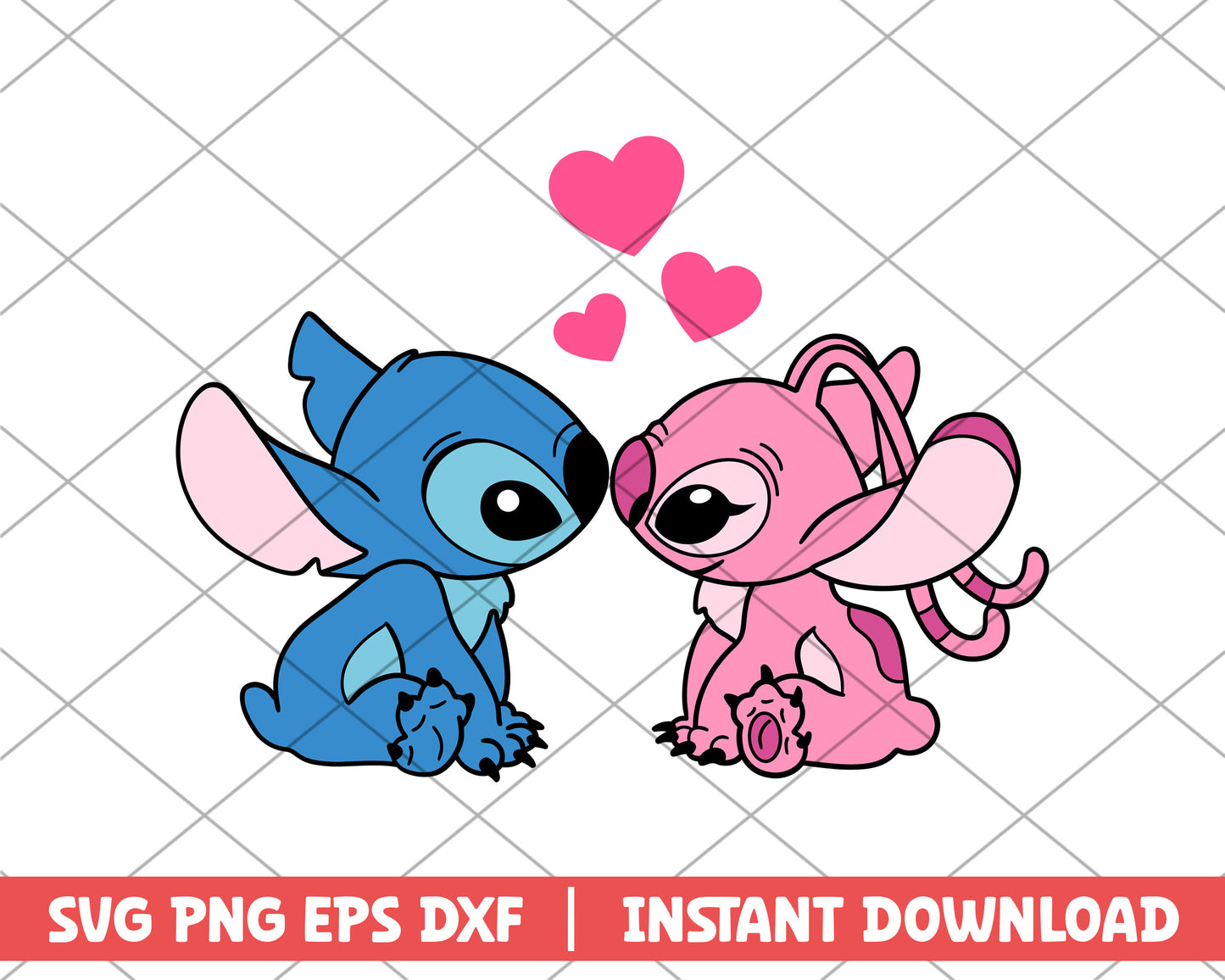 Stitch and Angel kiss svg