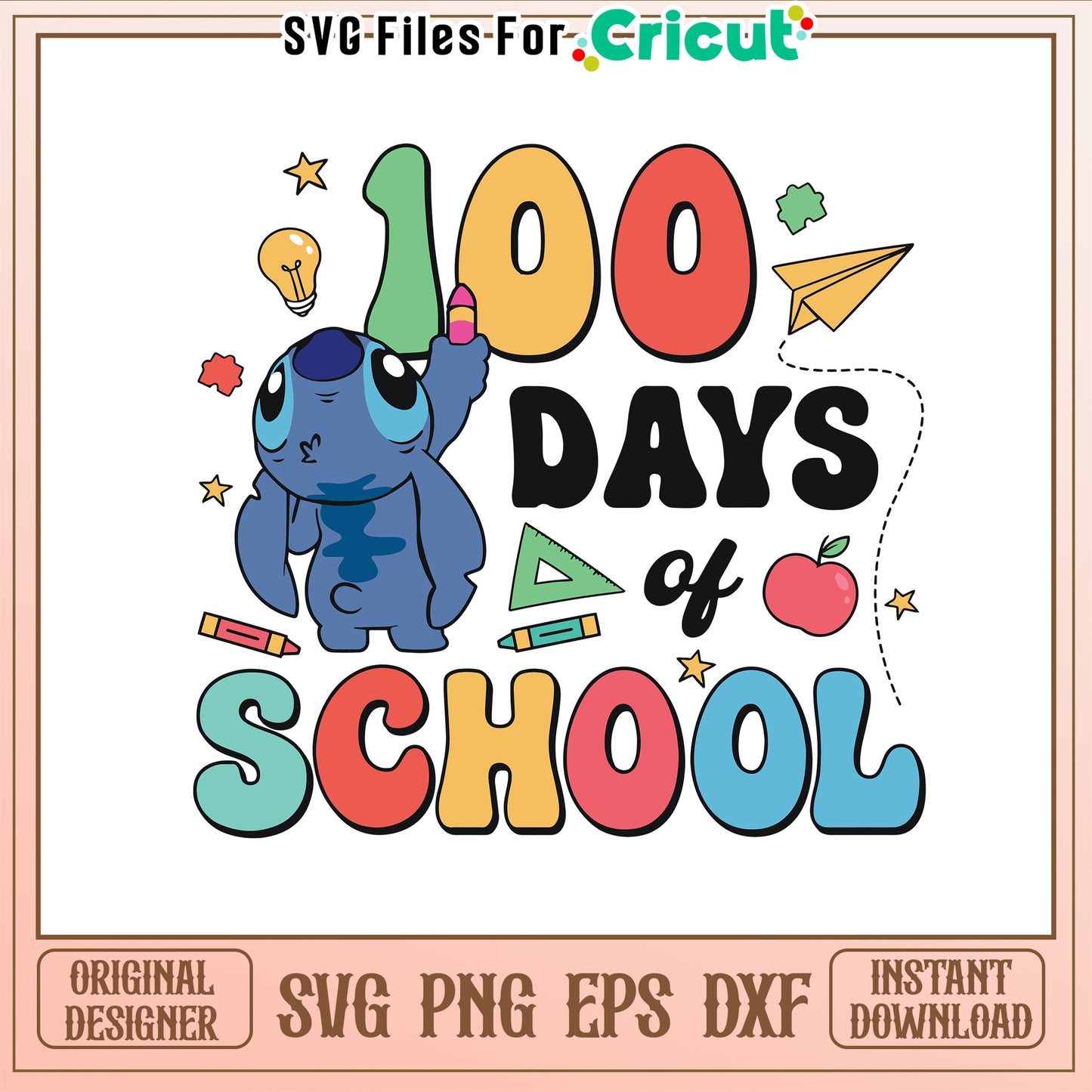 Stitch character drawing 100 svg, 100 days of school svg