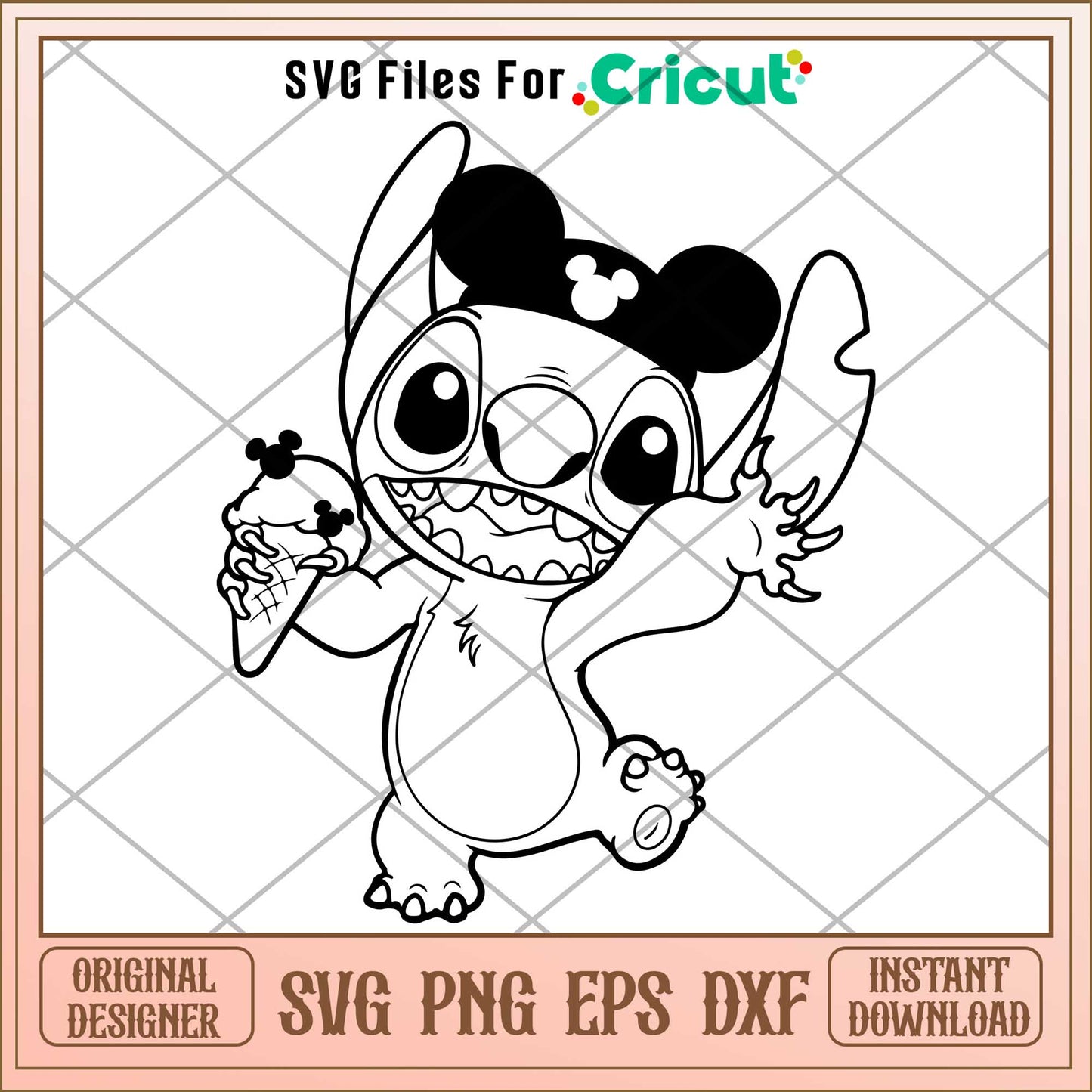 Stitch coloring mickey head black svg, Disney characters svg, digital dowload