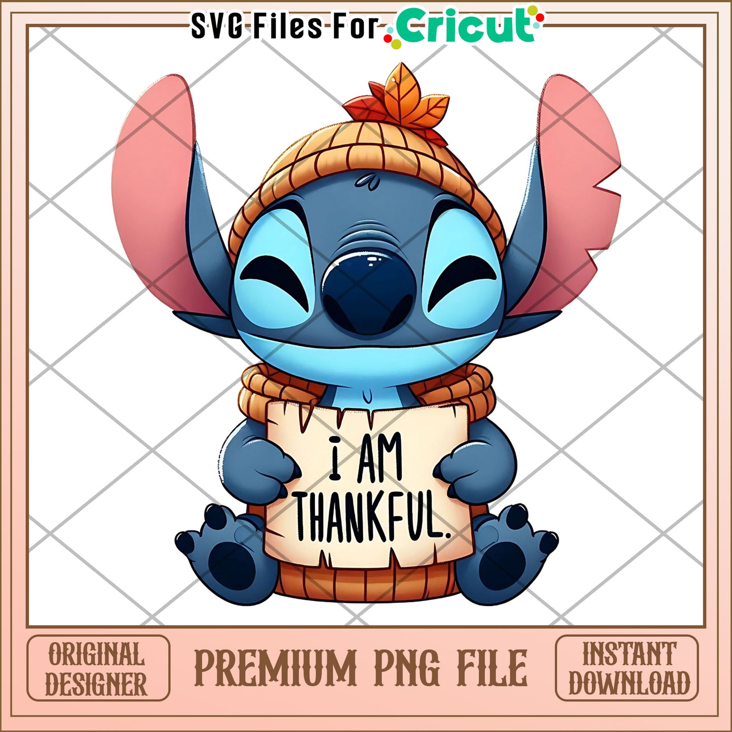 Stitch is thankful png, autumn png, fall cute characters png