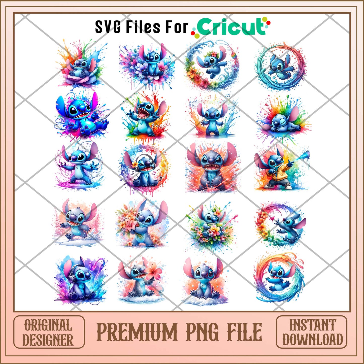 Stitch water color splash png bundle, Disney Stitch bundle