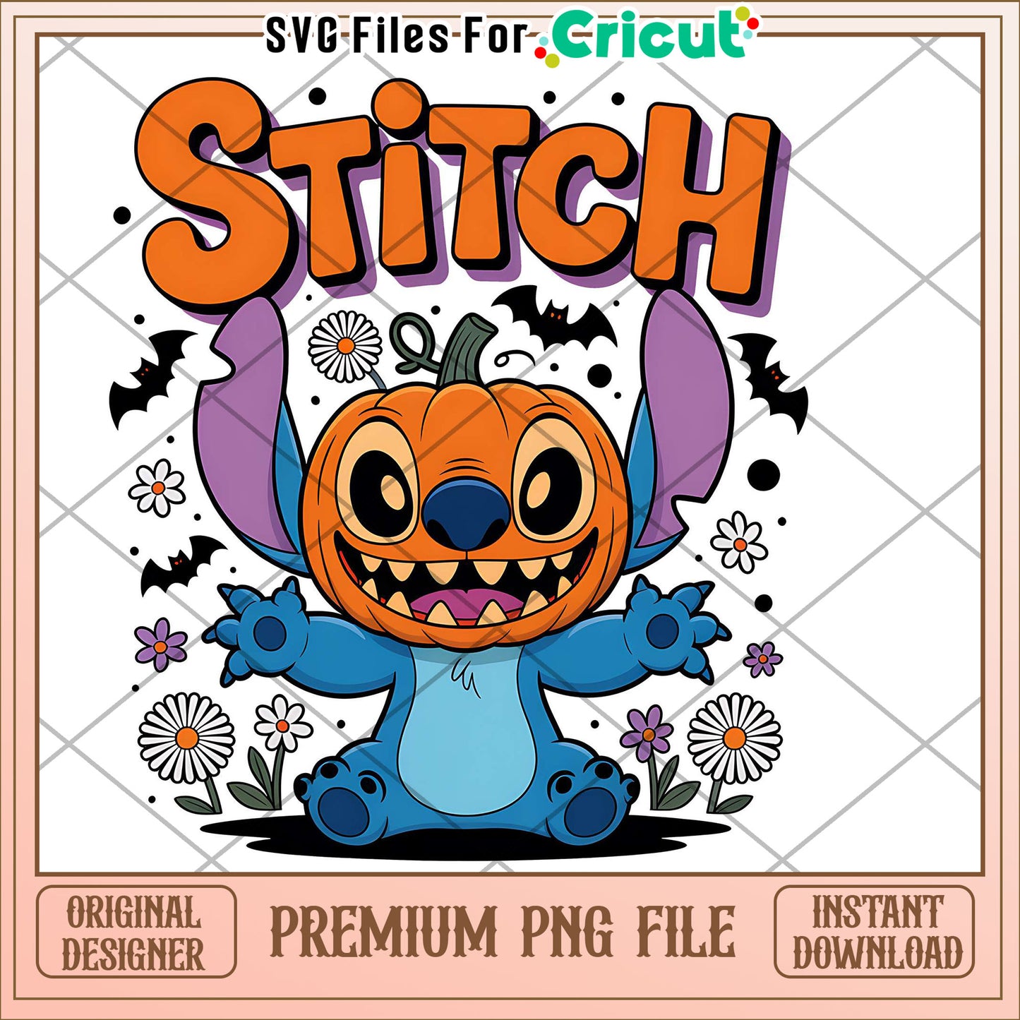 Stitch pumpkin head png, spooky halloween png, halloween season png