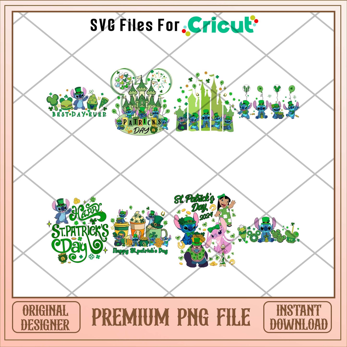 Disney Stitch Green St. Patrick's day png bundle