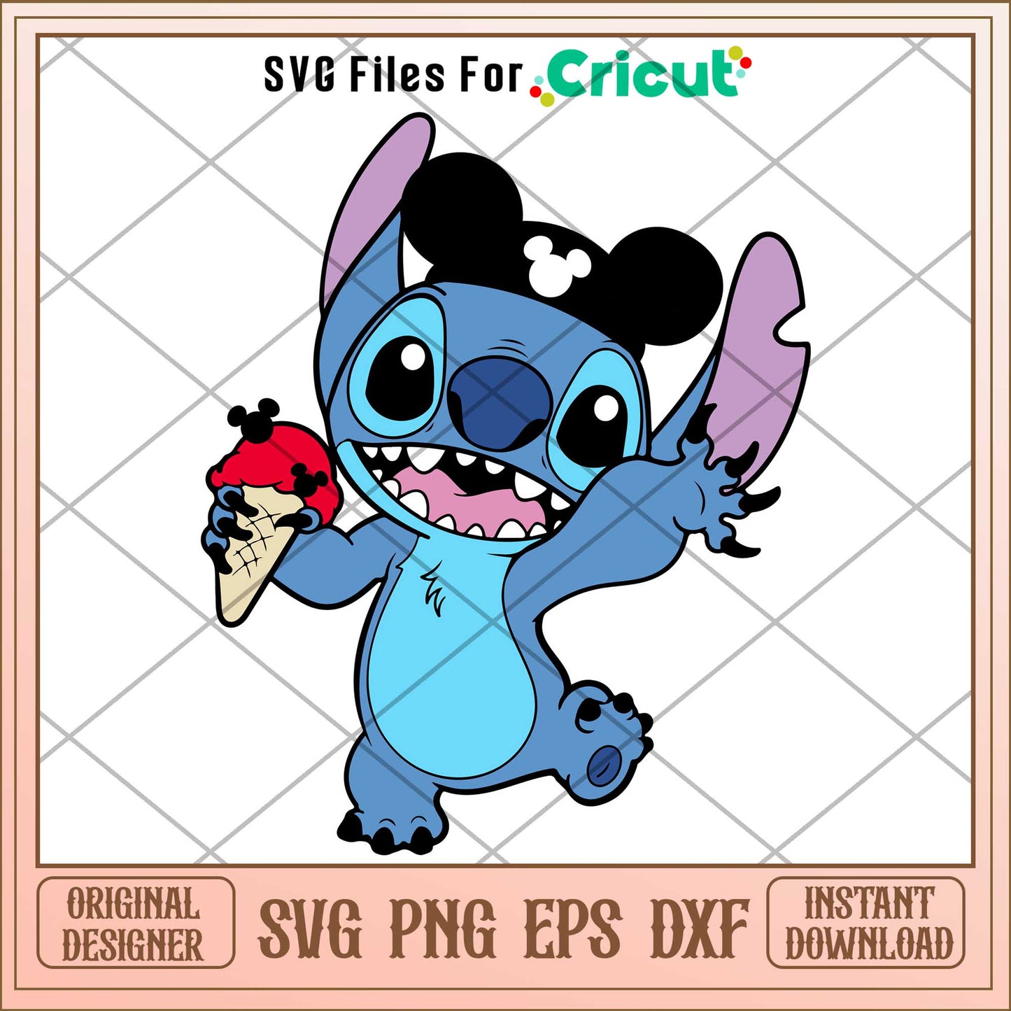 Stitch with Ice Cream Sticker svg, Disney characters svg, digital dowload