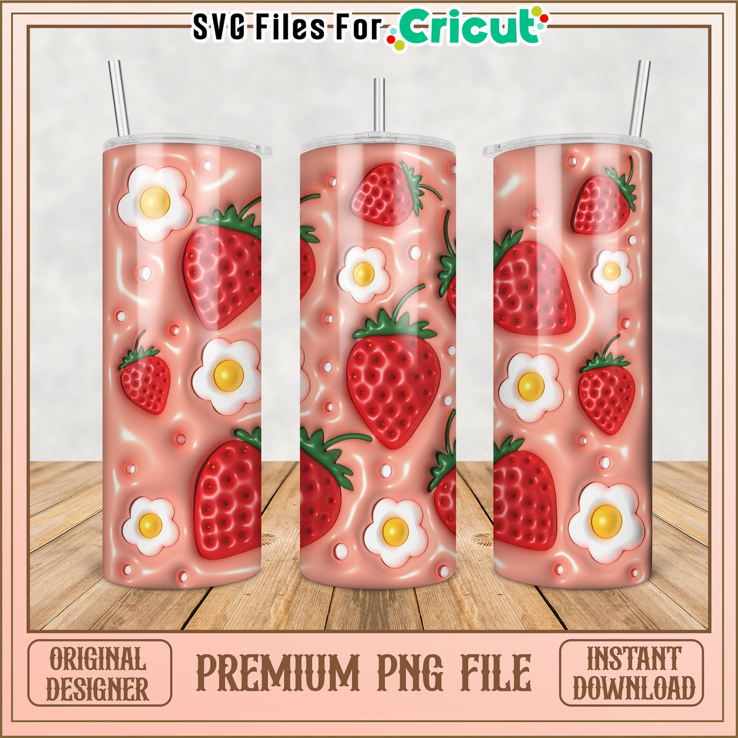 Strawberry Pattern Tumbler PNG File for Cricut Crafting Projects
