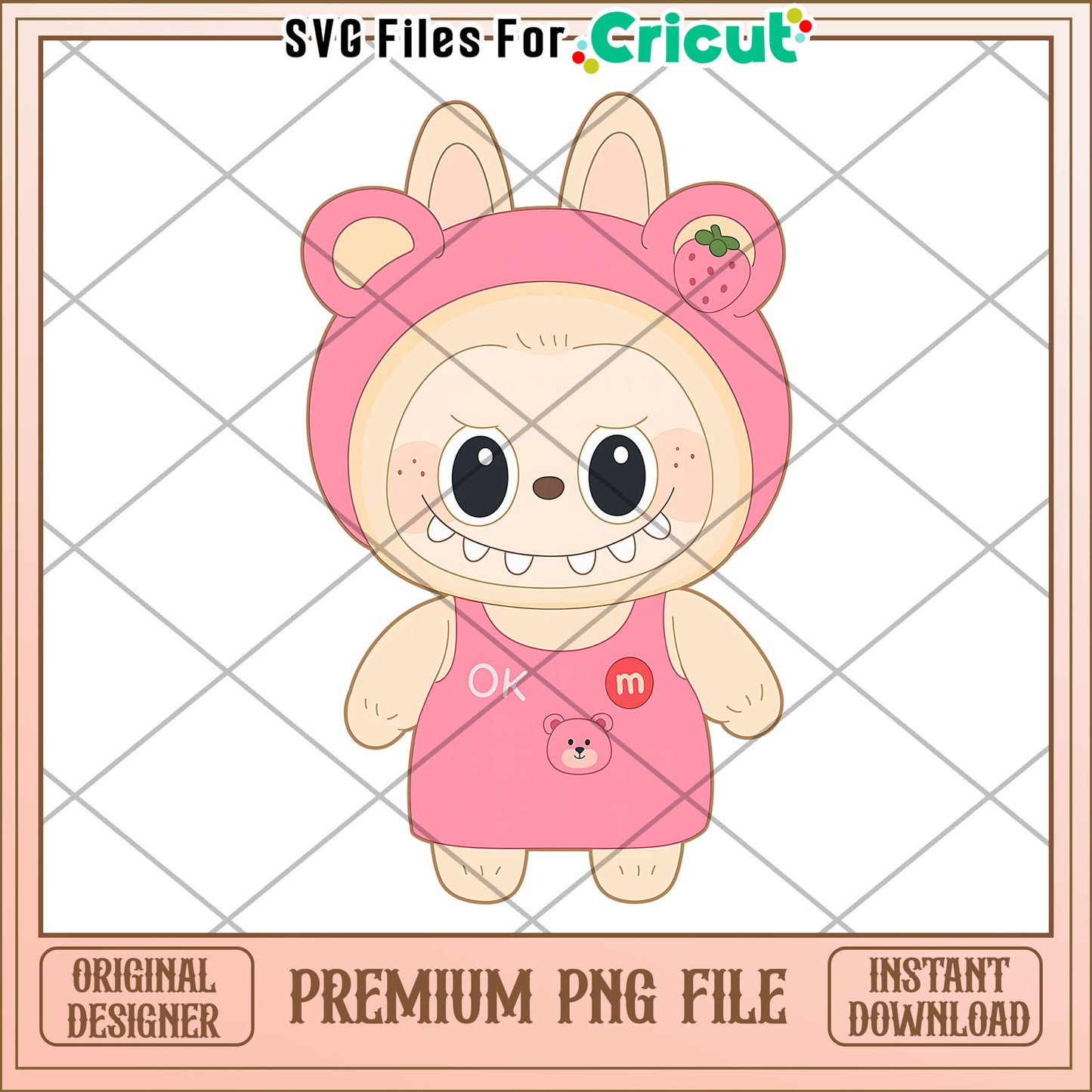 Strawberry labubu png, cute labubu png, labubu popmart png