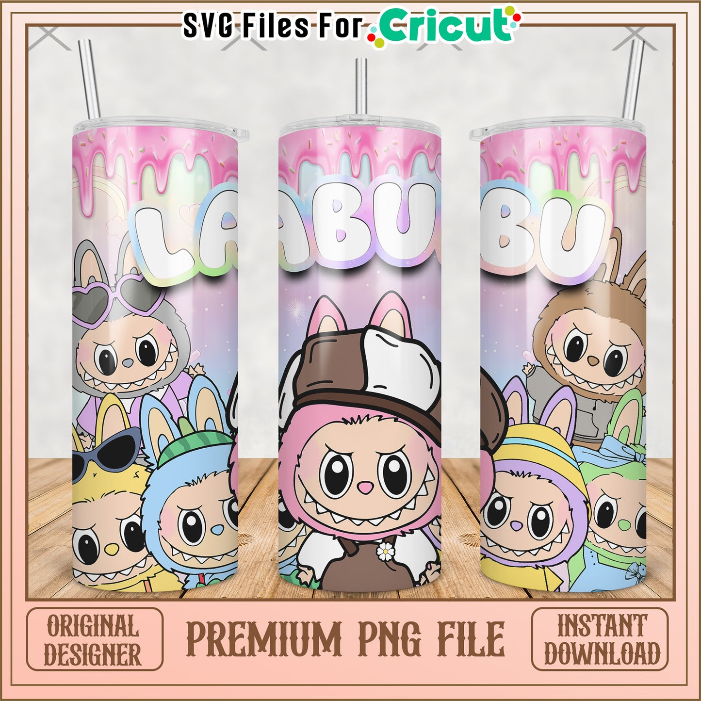 Street wear labubu tumbler png, labubu macaron png, the monsters labubu png