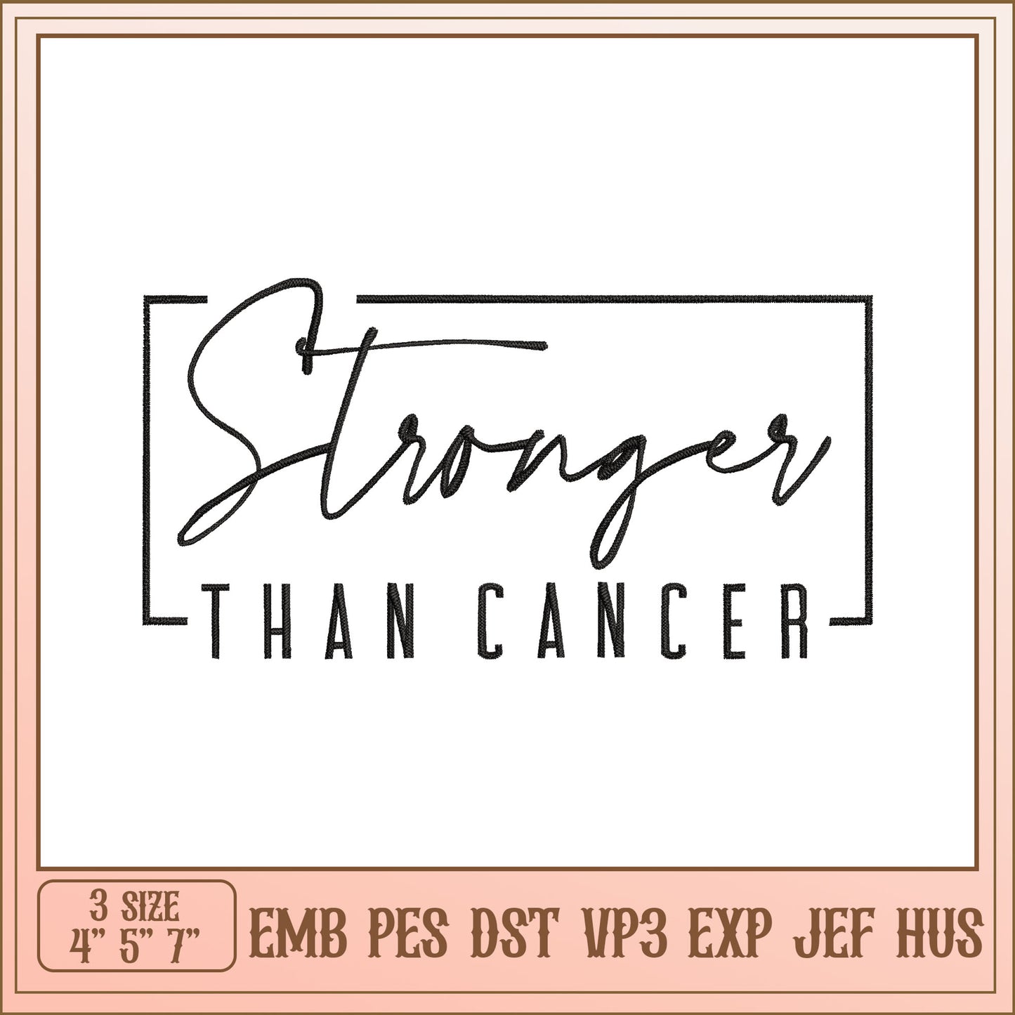 Stronger Than Cancer Inspirational Embroidery Design Pattern