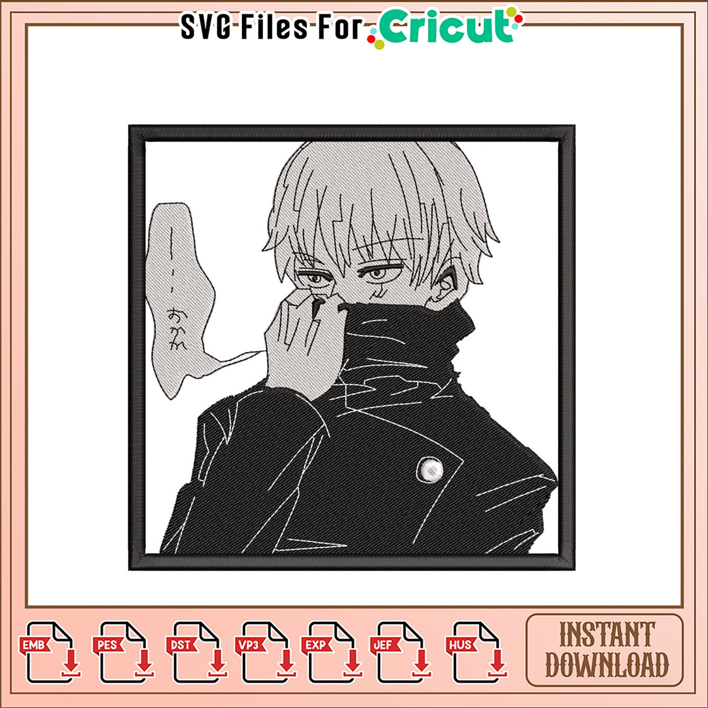 Stylish Anime Character Embroidery Design Instant Download
