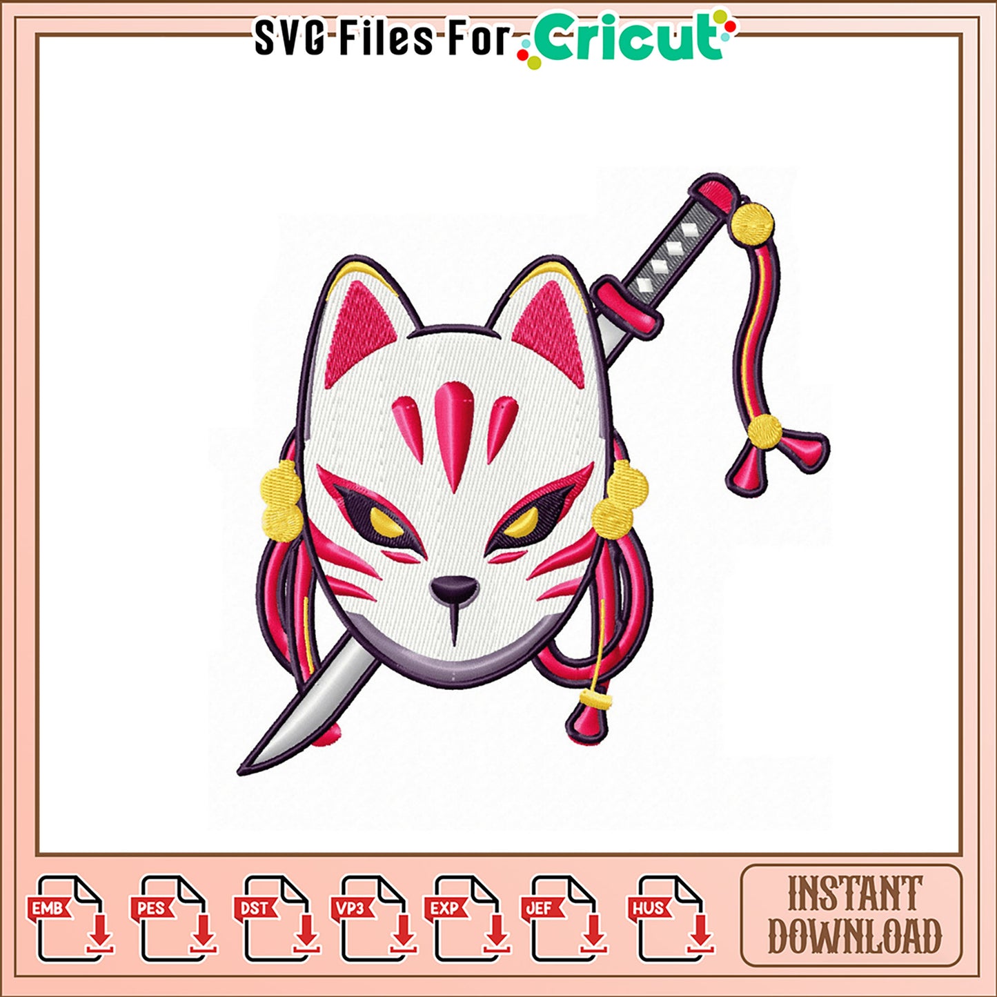 Stylish Cat Mask Embroidery Design for Instant Download