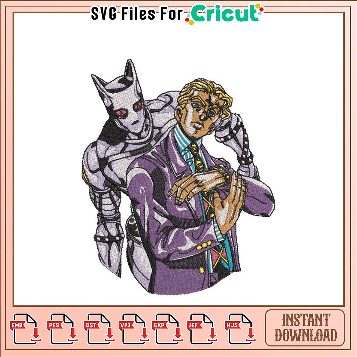Stylish Embroidery Design of Hero and Robot Duo Art