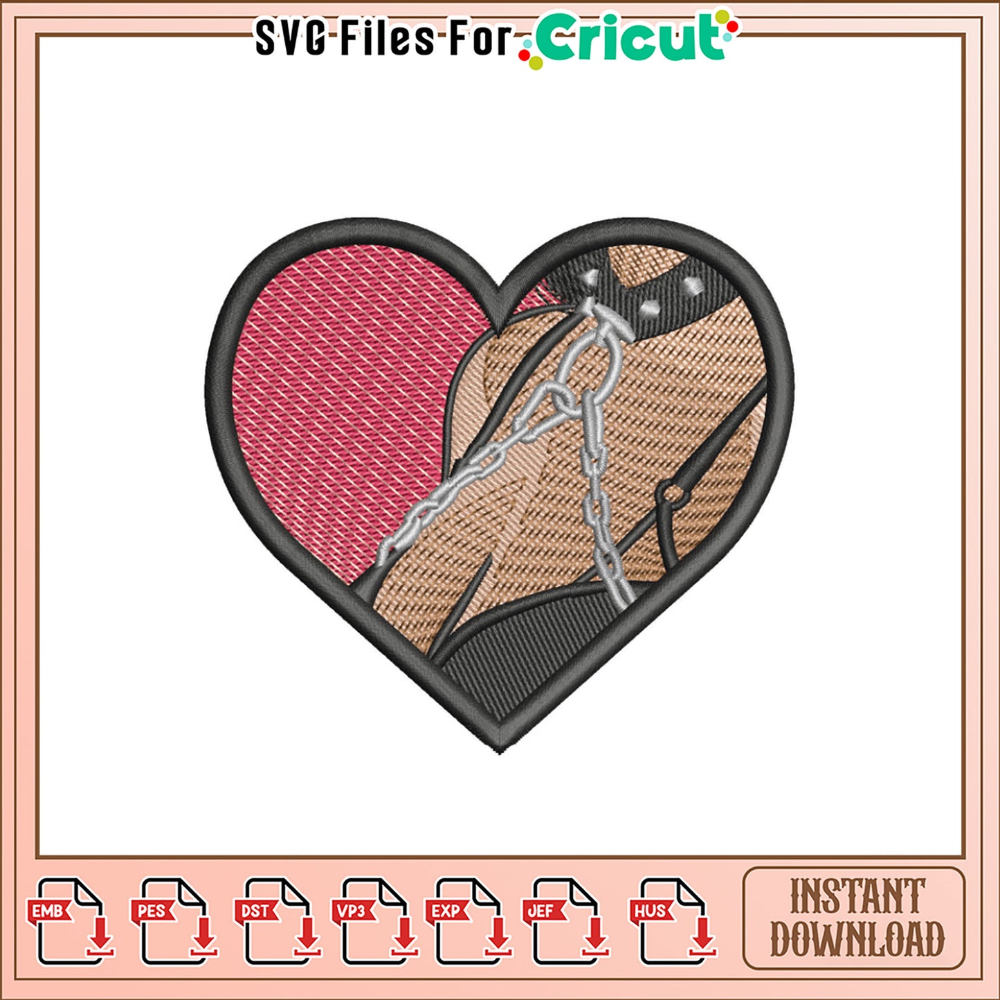 Stylish Heart Embroidery Design for Instant Download