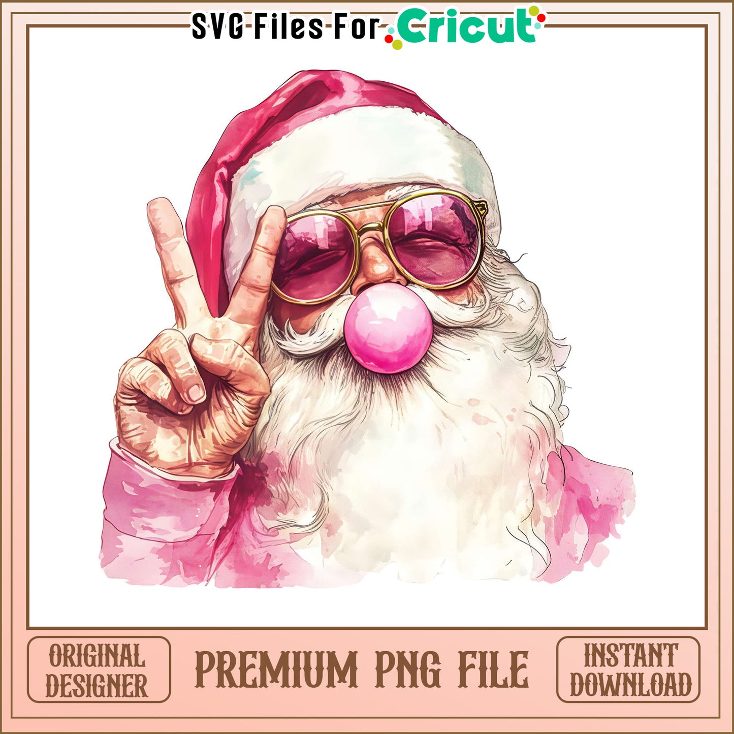 Stylish Santa with Peace Sign, Fun PNG File for Holiday Crafts