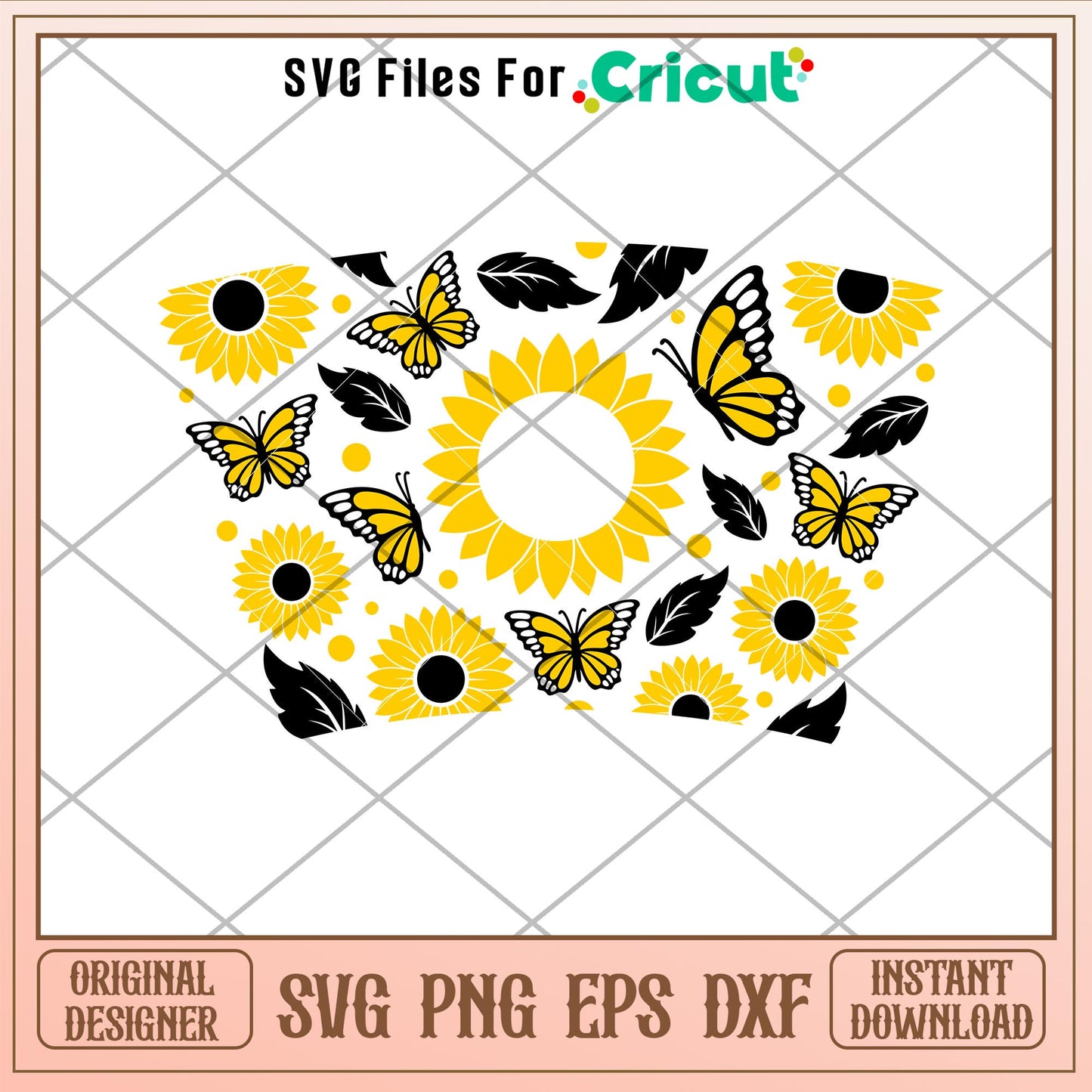Sunflower And Butterfly Full Wrap, Sunflower And Butterfly Full Wrap Svg