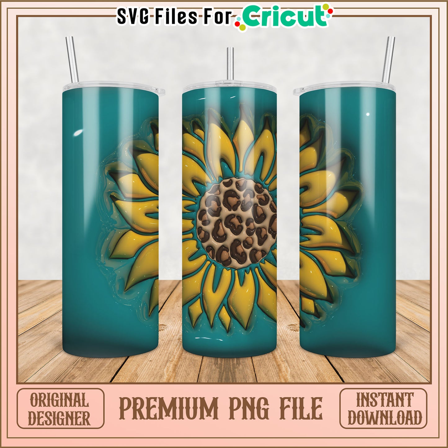 Sunflower Leopard Tumbler PNG