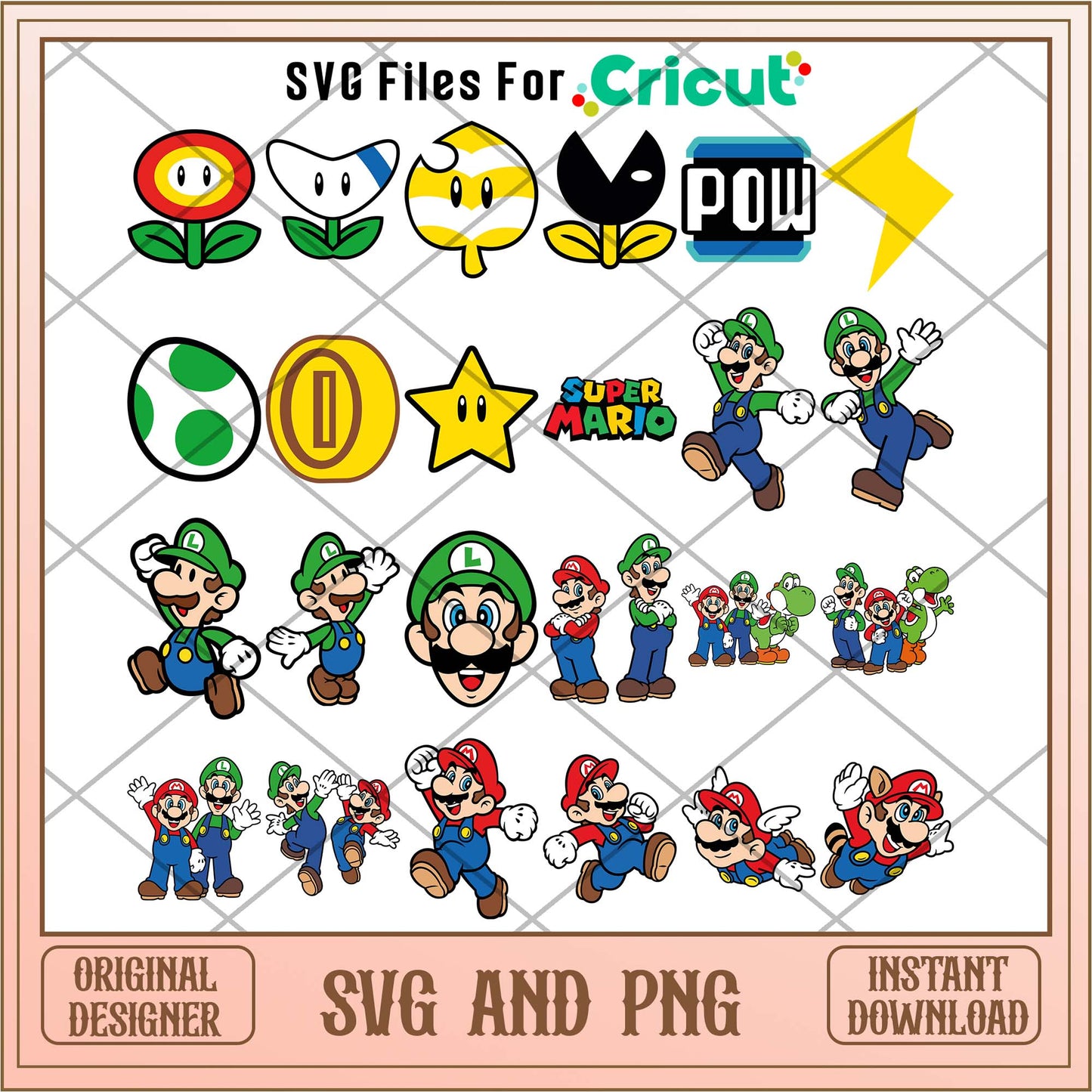 Super Mario super video game symbol svg bundle