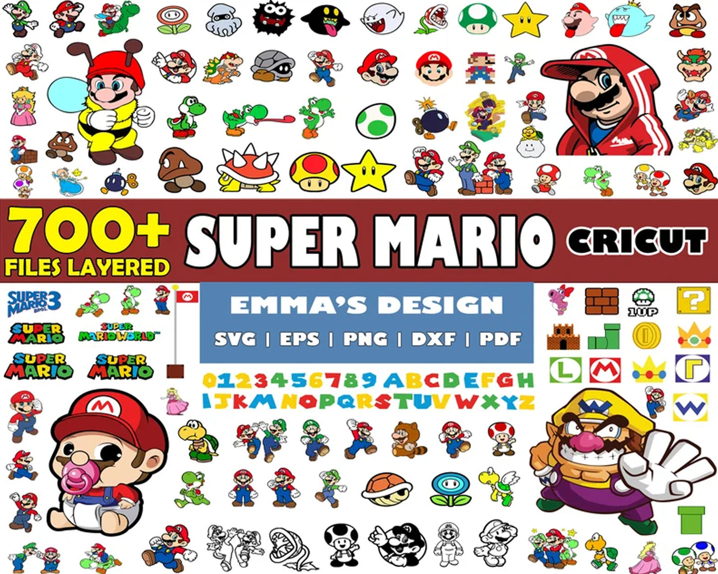 Super mario characters design bundle svg, super mario bors svg