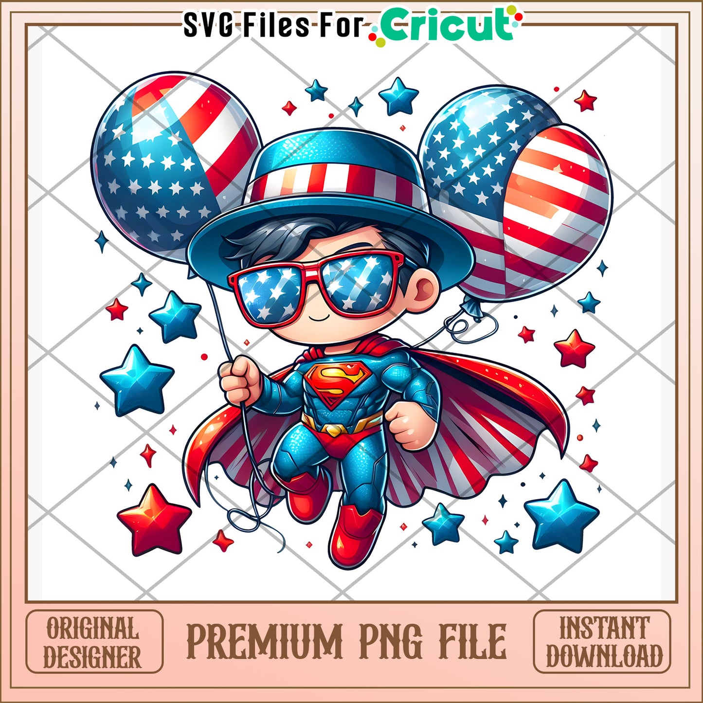 Superman design png, disney character png, 4th of july png