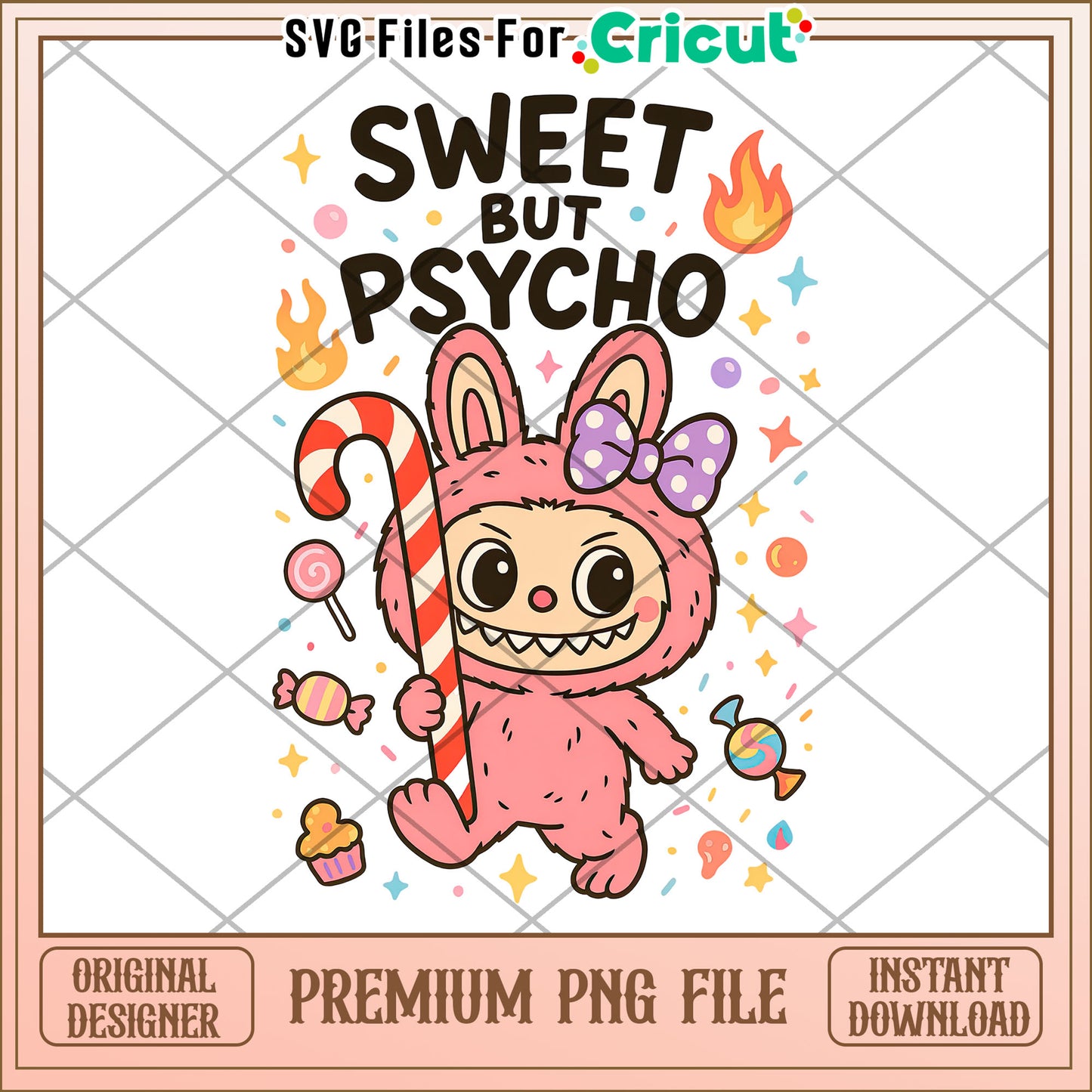 Sweet but psycho png, labubu keychain png, labubu doll png