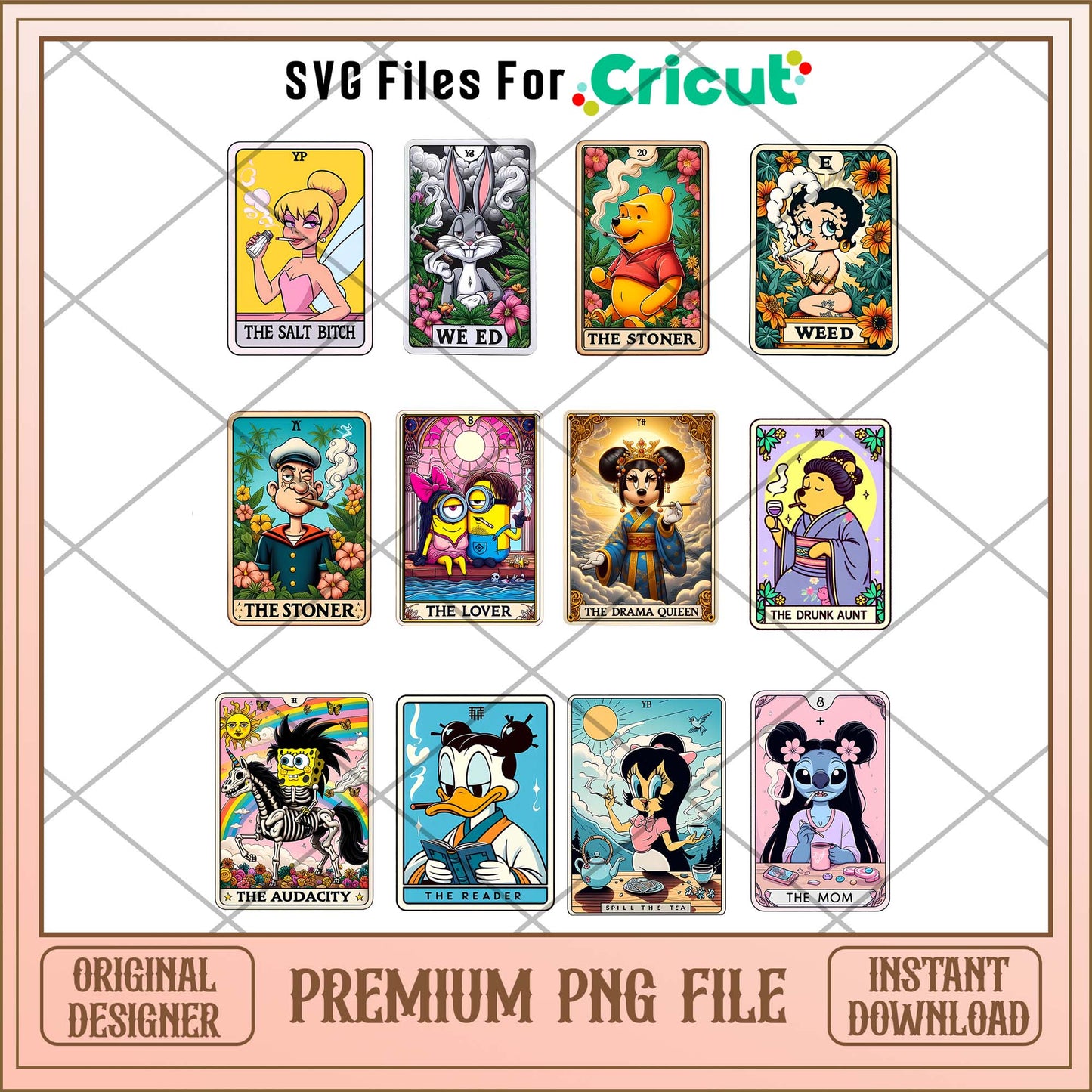 Tarot card cartoon png bundle, Cartoon card bundle, card png