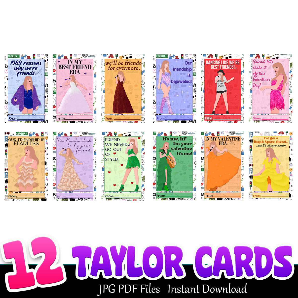 Taylor Swift tour cards Pdf, Taylor Swift bundle, Swifties bundle