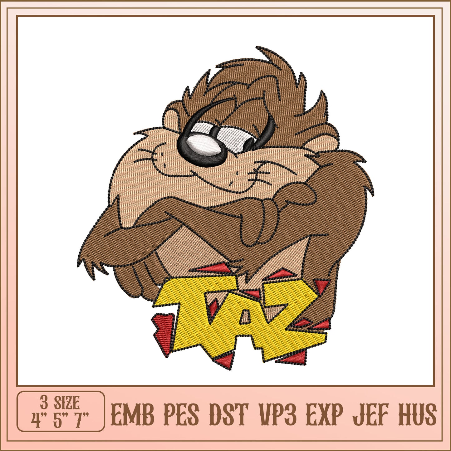 Taz Embroidery Design - 3 Sizes EMB PES DST VP3 EXP JEF HUS