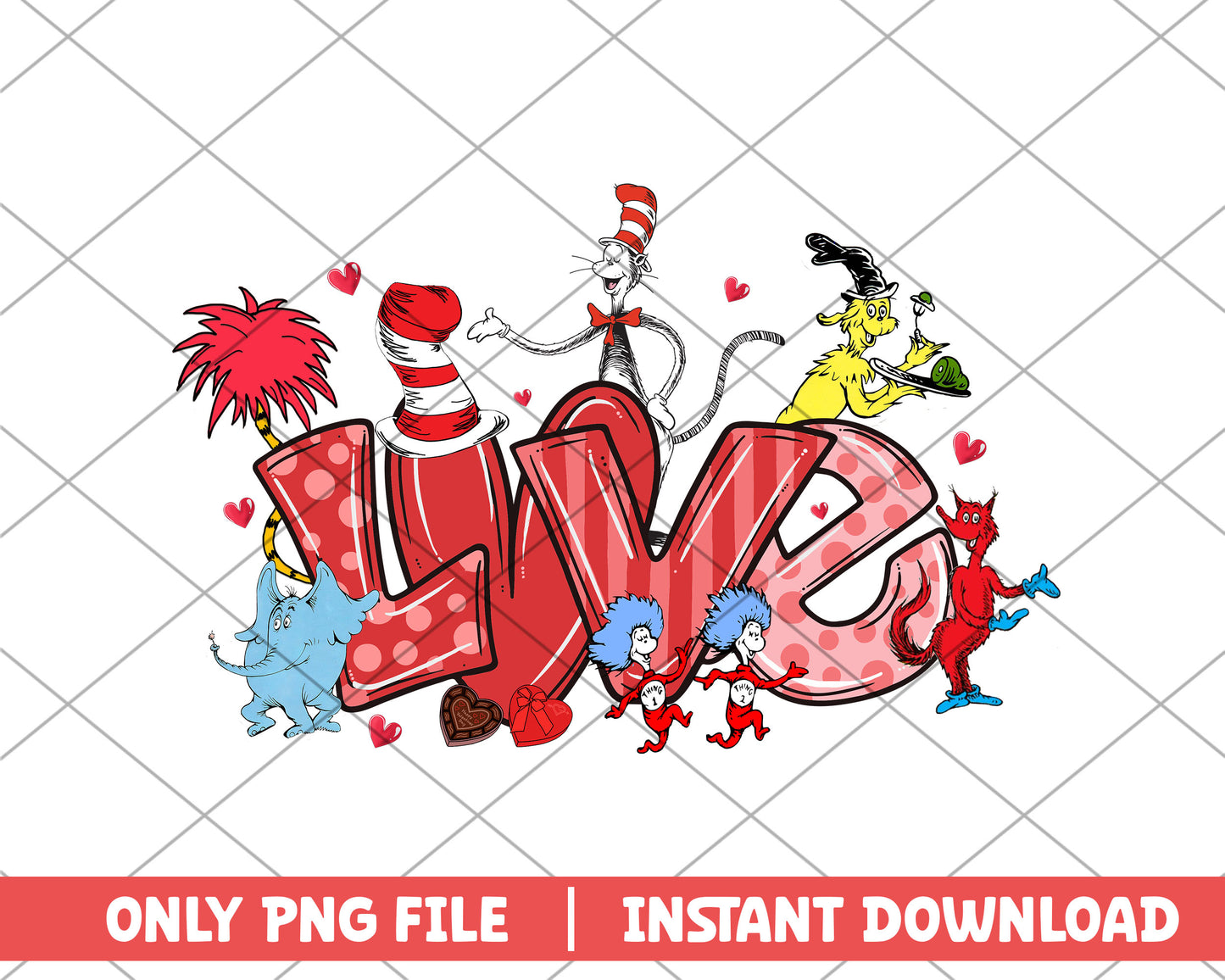 The cat in the hat and friends love png