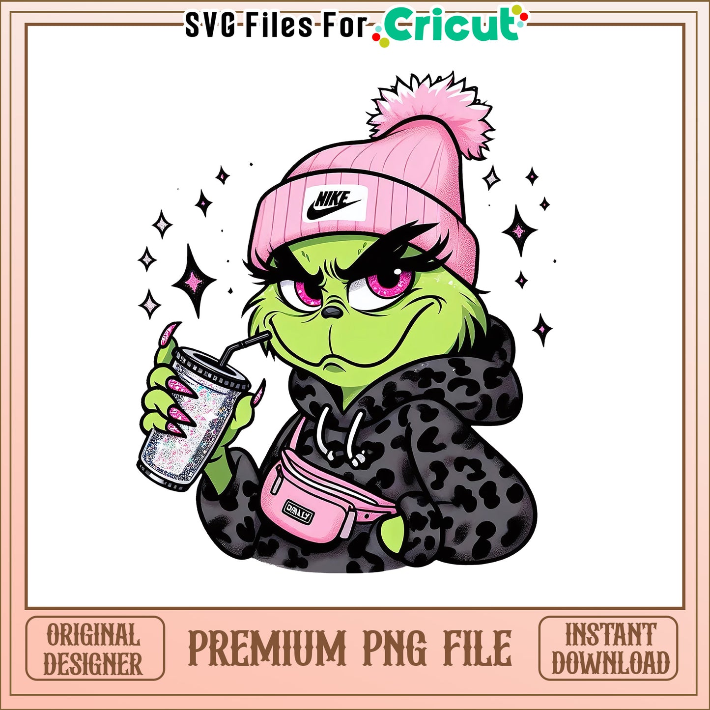 The pink leopard grinch cartoon png, grinch face png