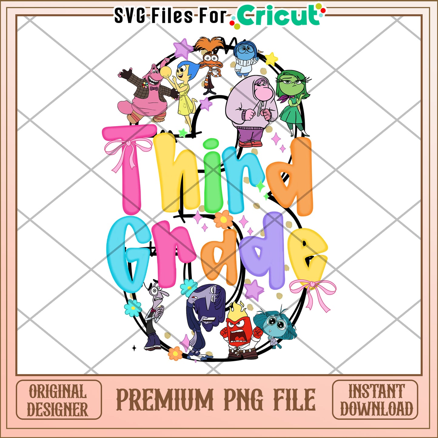 Third grade inside out design png, cute design png, back to school time png