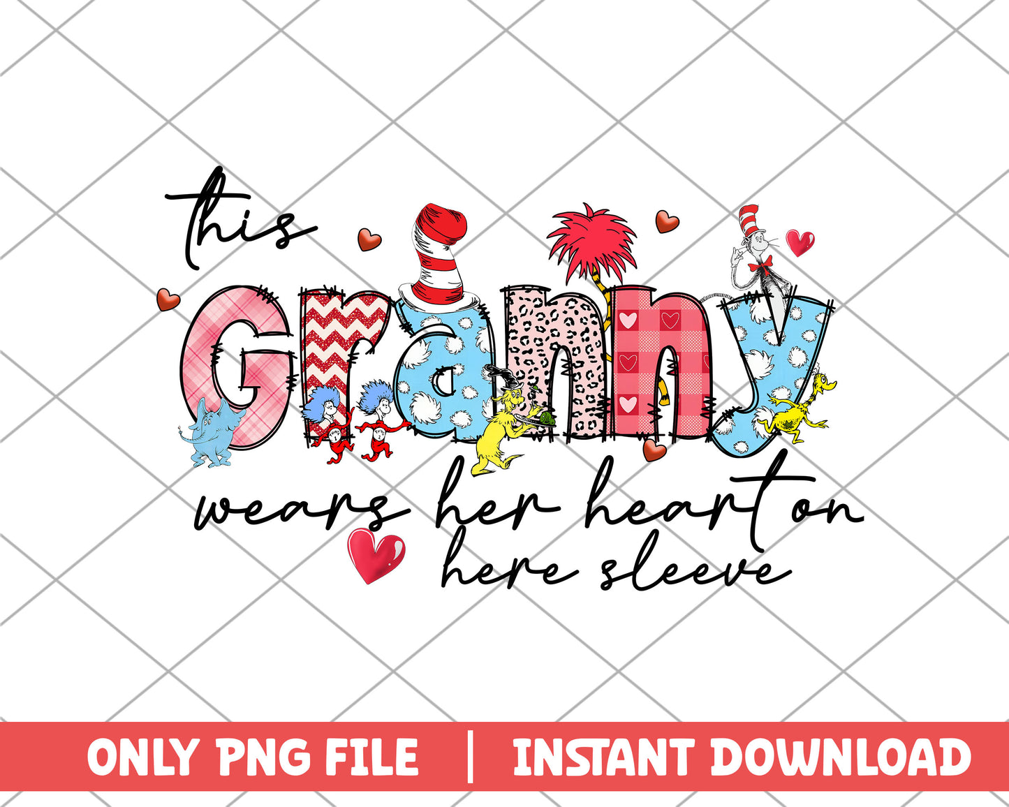 This granny wears her heart on here sleeve png