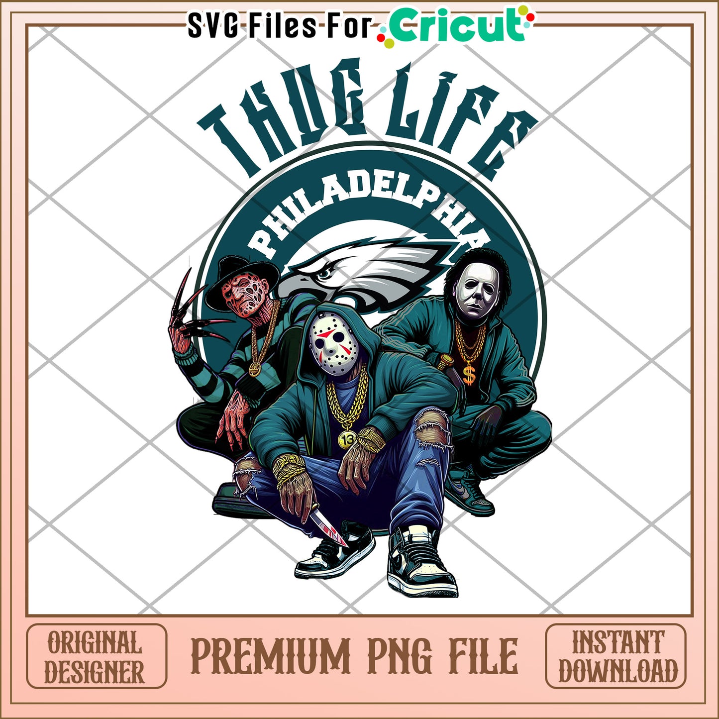 Thug Life Philadelphia Eagles Design, Premium PNG for Cricut